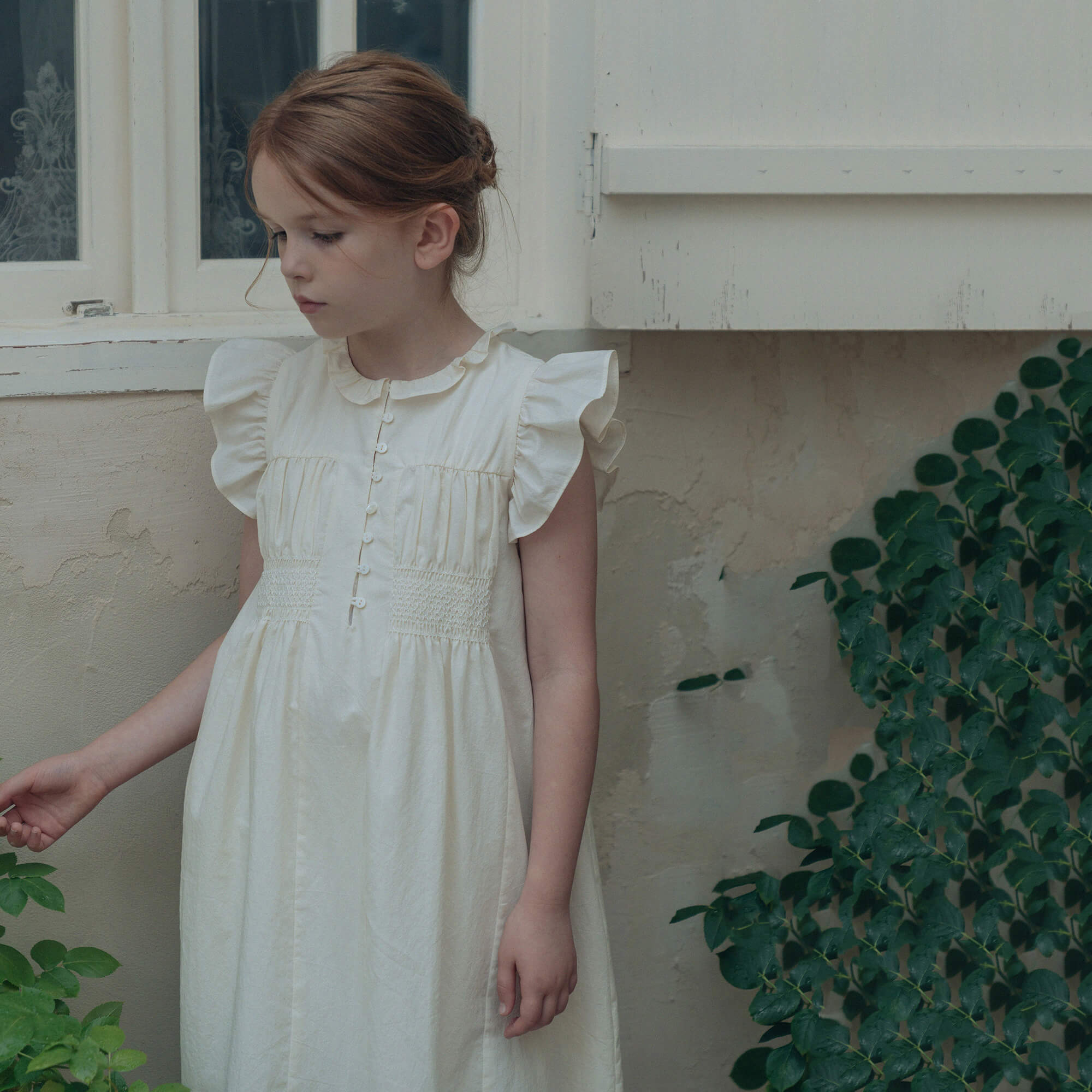 Girls Cream Cotton Dress
