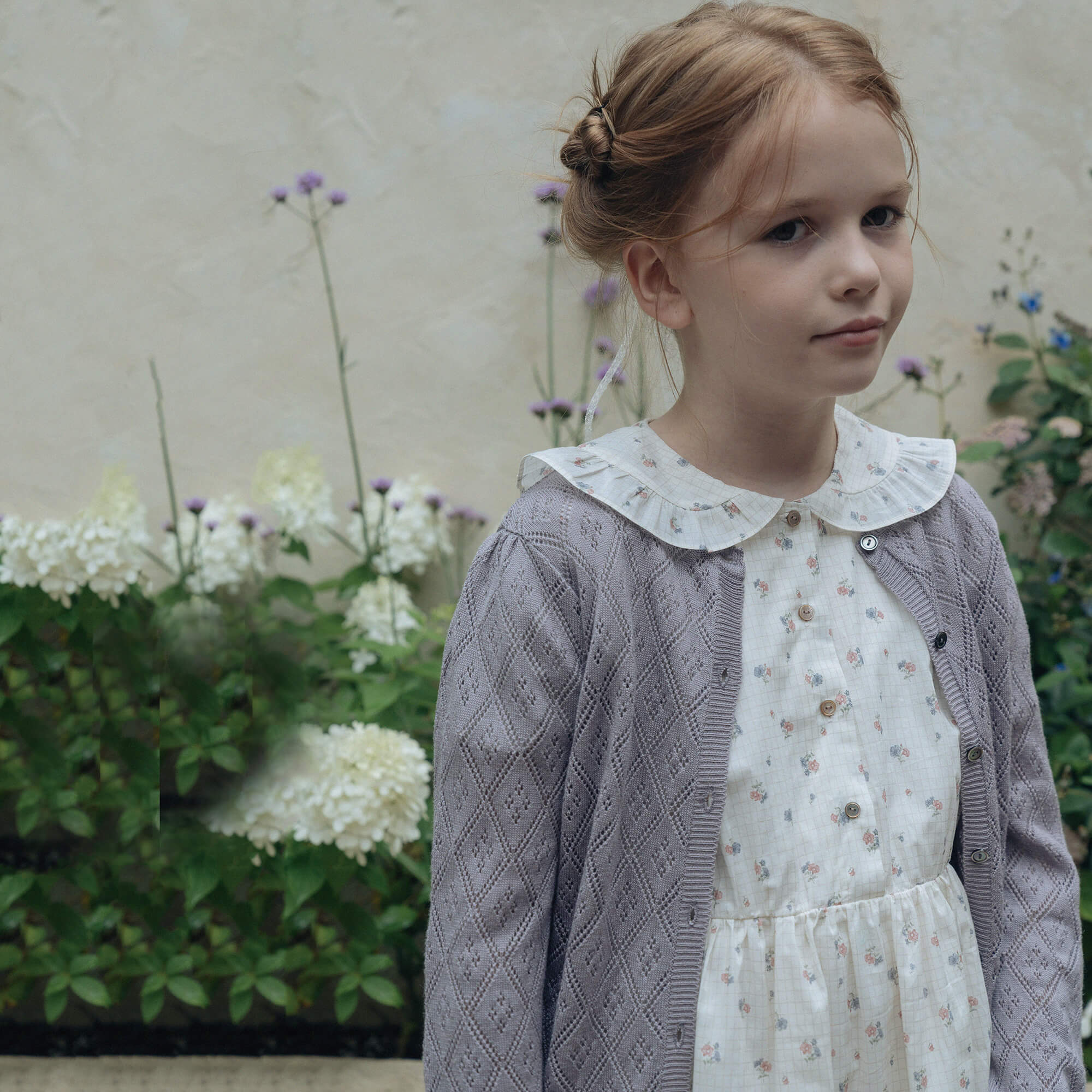 Girls Violet Floral Cotton Dress