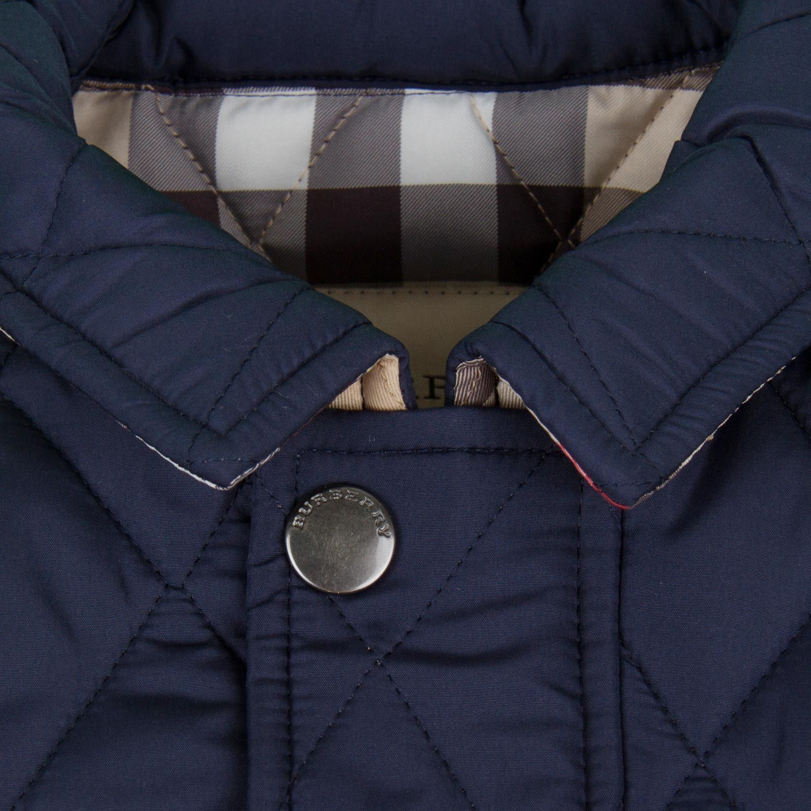 Boys Navy Blue Quilted Jacket With Classic Check Trims - CÉMAROSE | Children's Fashion Store - 3