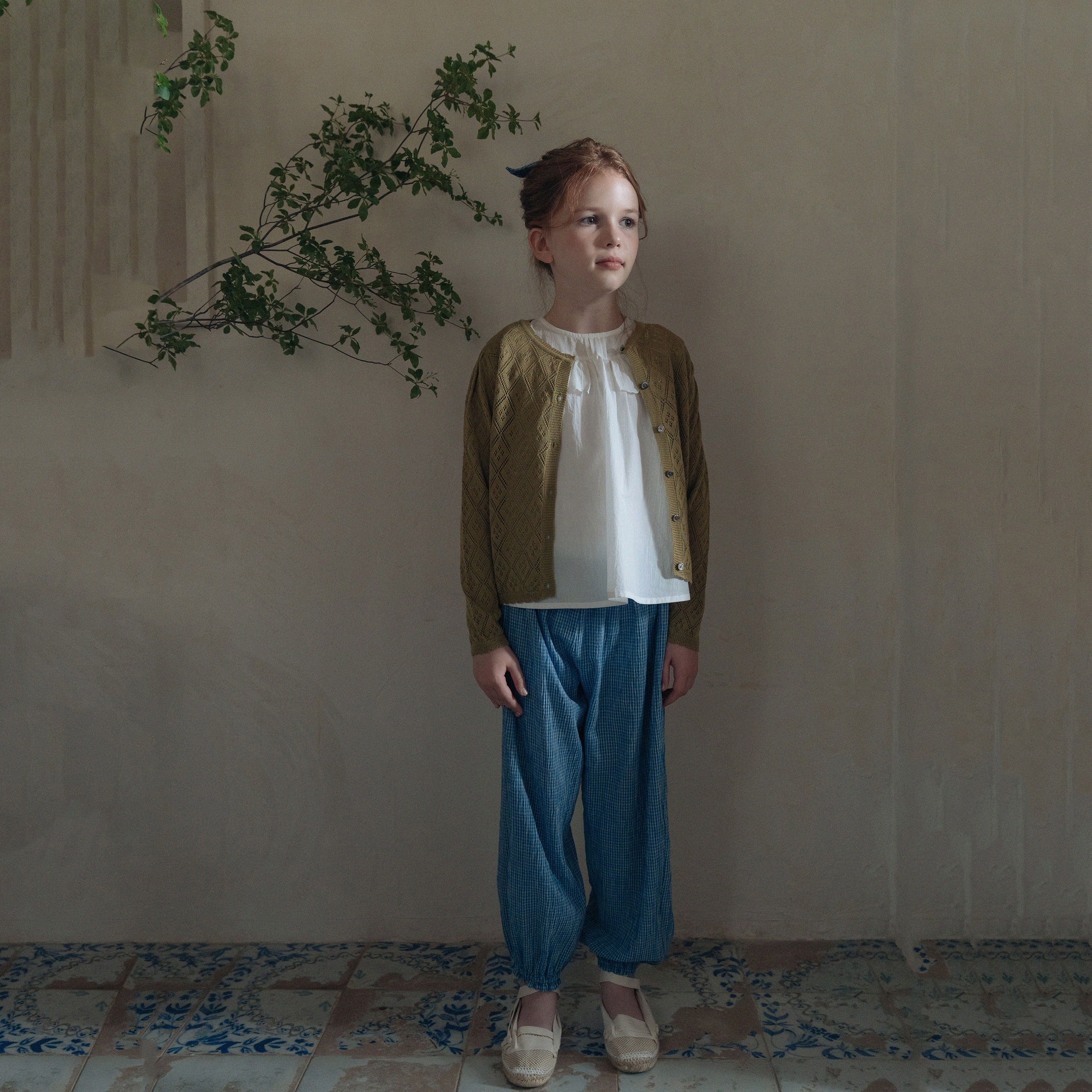 Girls Blue Check Cotton Trousers