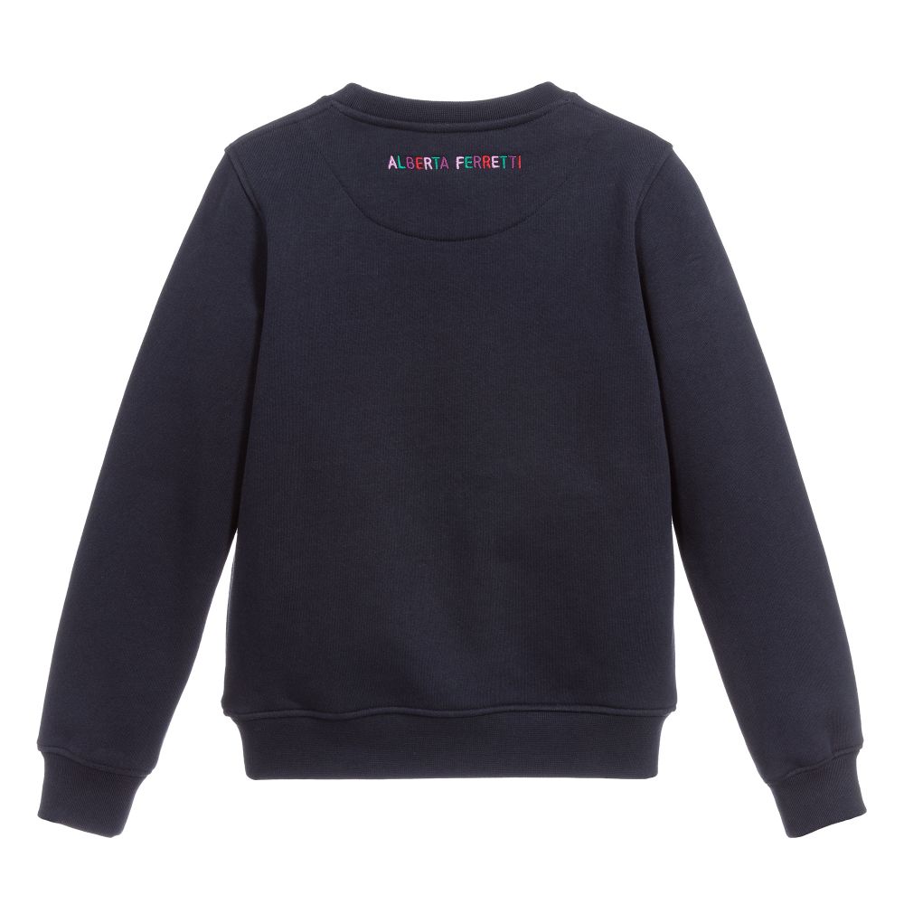 Girls Blue Rainbow Cotton Sweatshirt