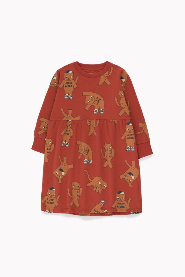 Girls Dark Brown Printing Cotton Dress