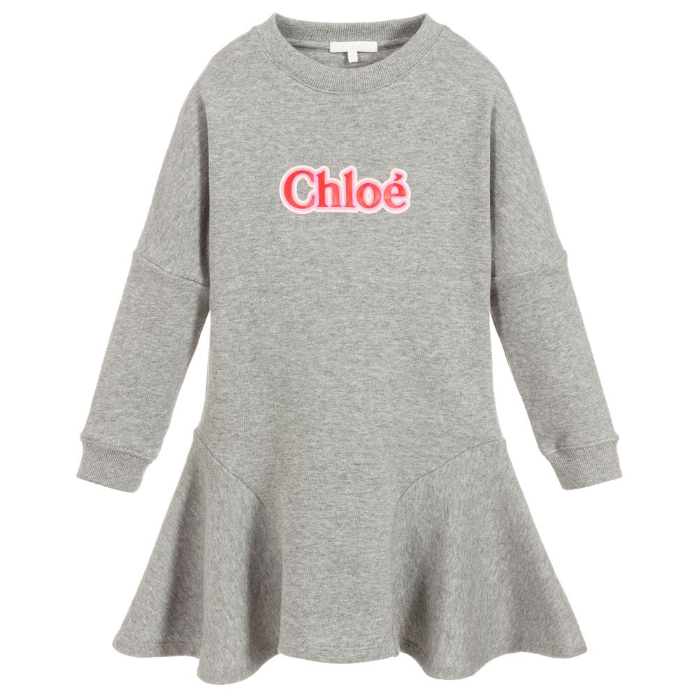 Girls Grey Logo Cotton Dress