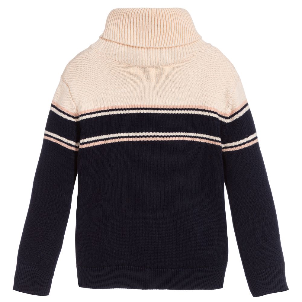 Girls Blue Turtleneck Logo Cotton Sweater