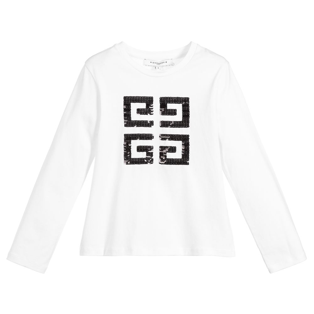 Girls White Pattern Cotton T-shirt