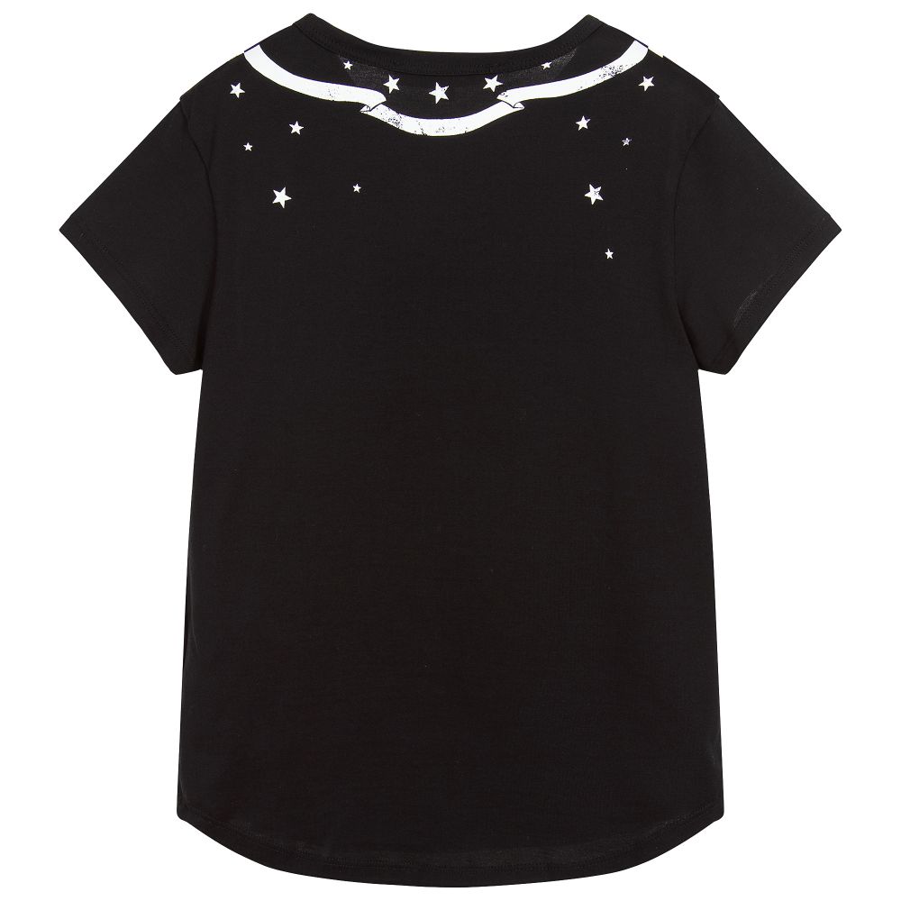Girls Black Star Cotton T-shirt
