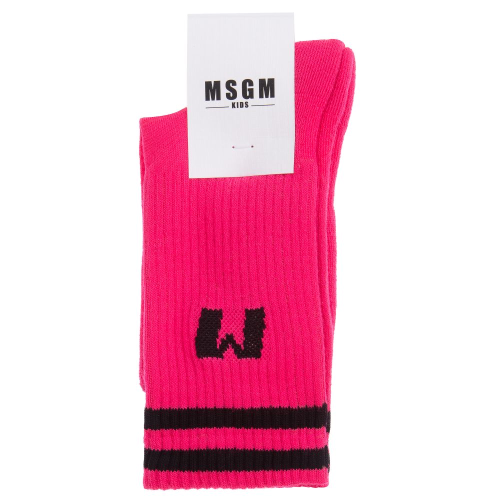 Girls Fuchsia Pink Logo Cotton Socks