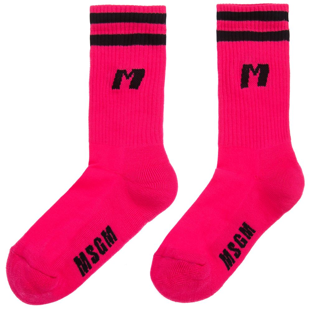 Girls Fuchsia Pink Logo Cotton Socks