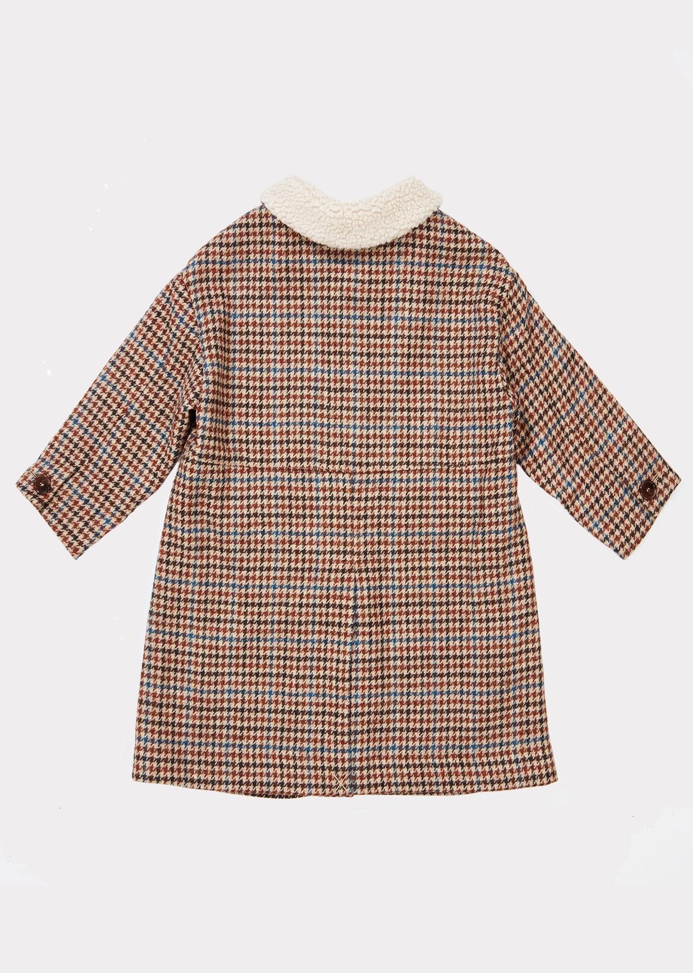 Girls Beige Check Wool Coat