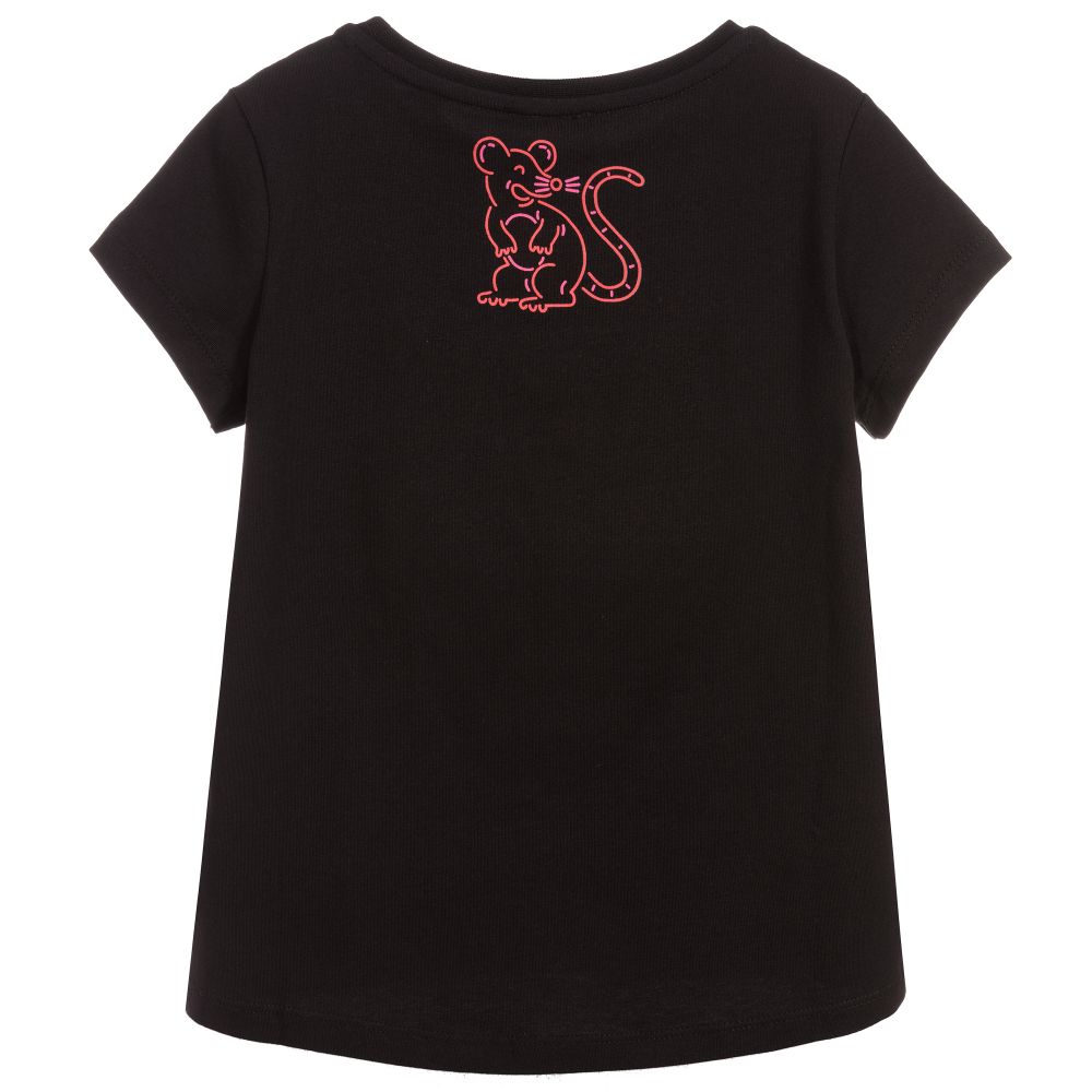 Girls Black Logo Cotton T-shirt