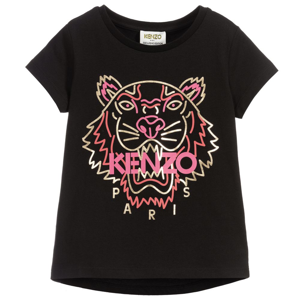 Girls Black Logo Cotton T-shirt