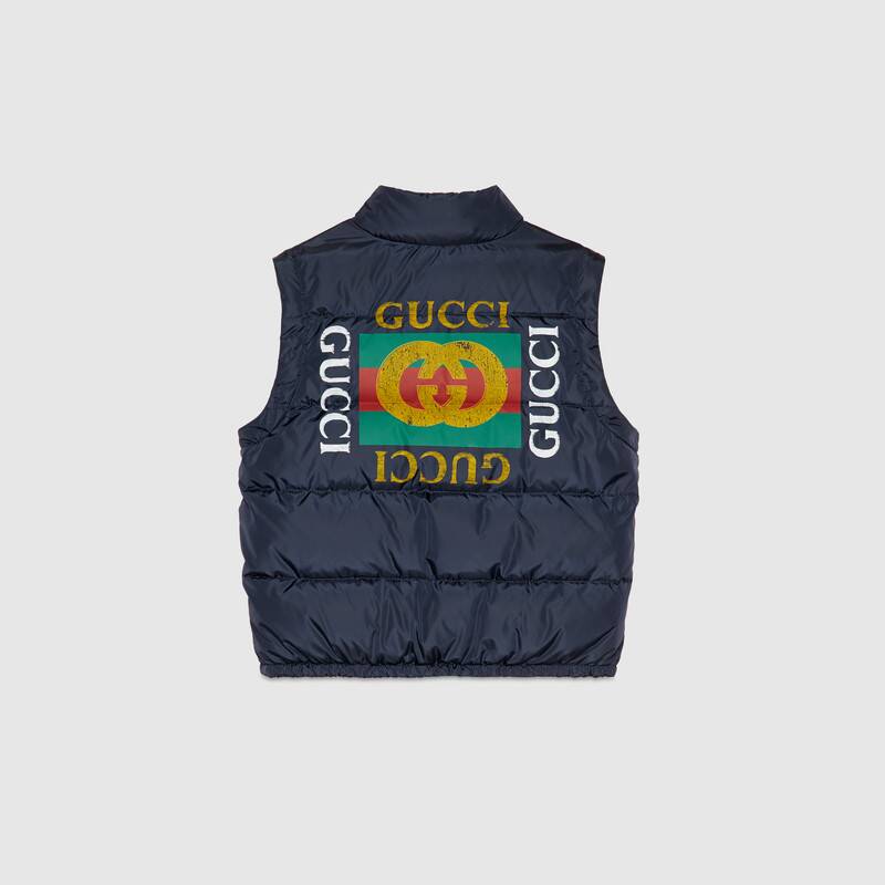 Boys Navy Logo Padded Down Jacket (Dtachable Red Sleeves)