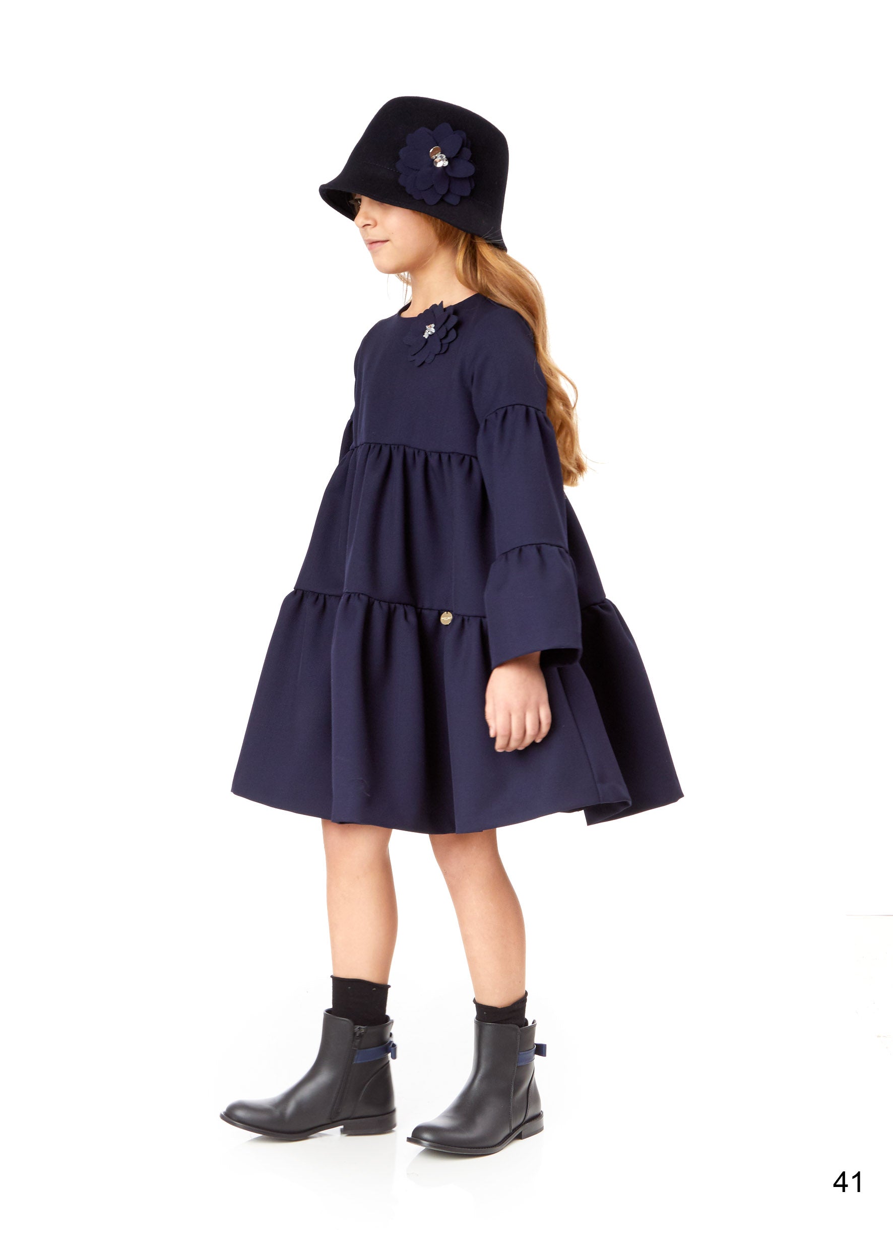 Girls Blue Tiered Wool Dress