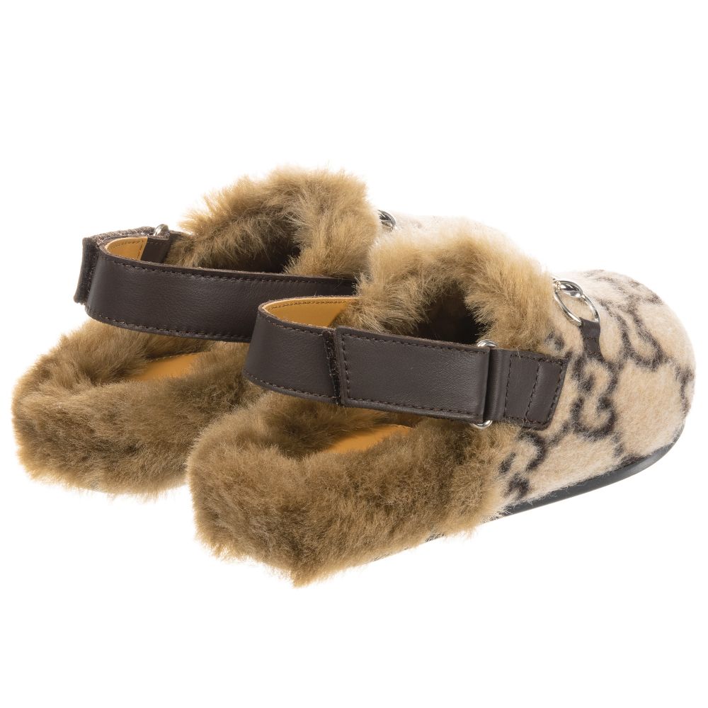 Baby Girls Beige GG Faux Fur Shoes