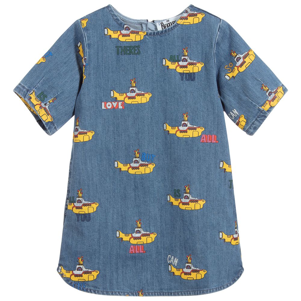 Girls Blue Printing Denim Dress