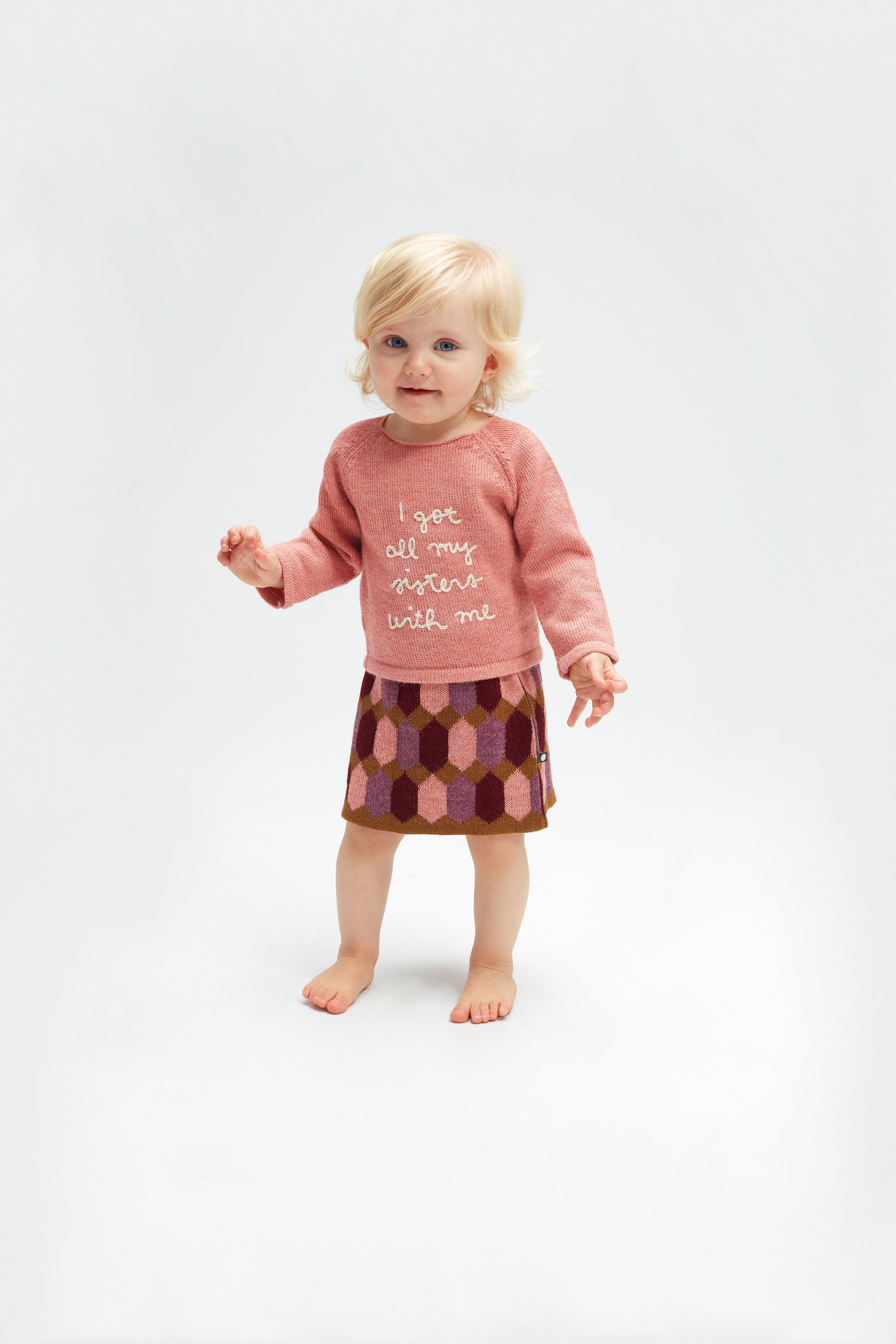 Girls Multicolor Diamond Pattern Alpaca Skirt