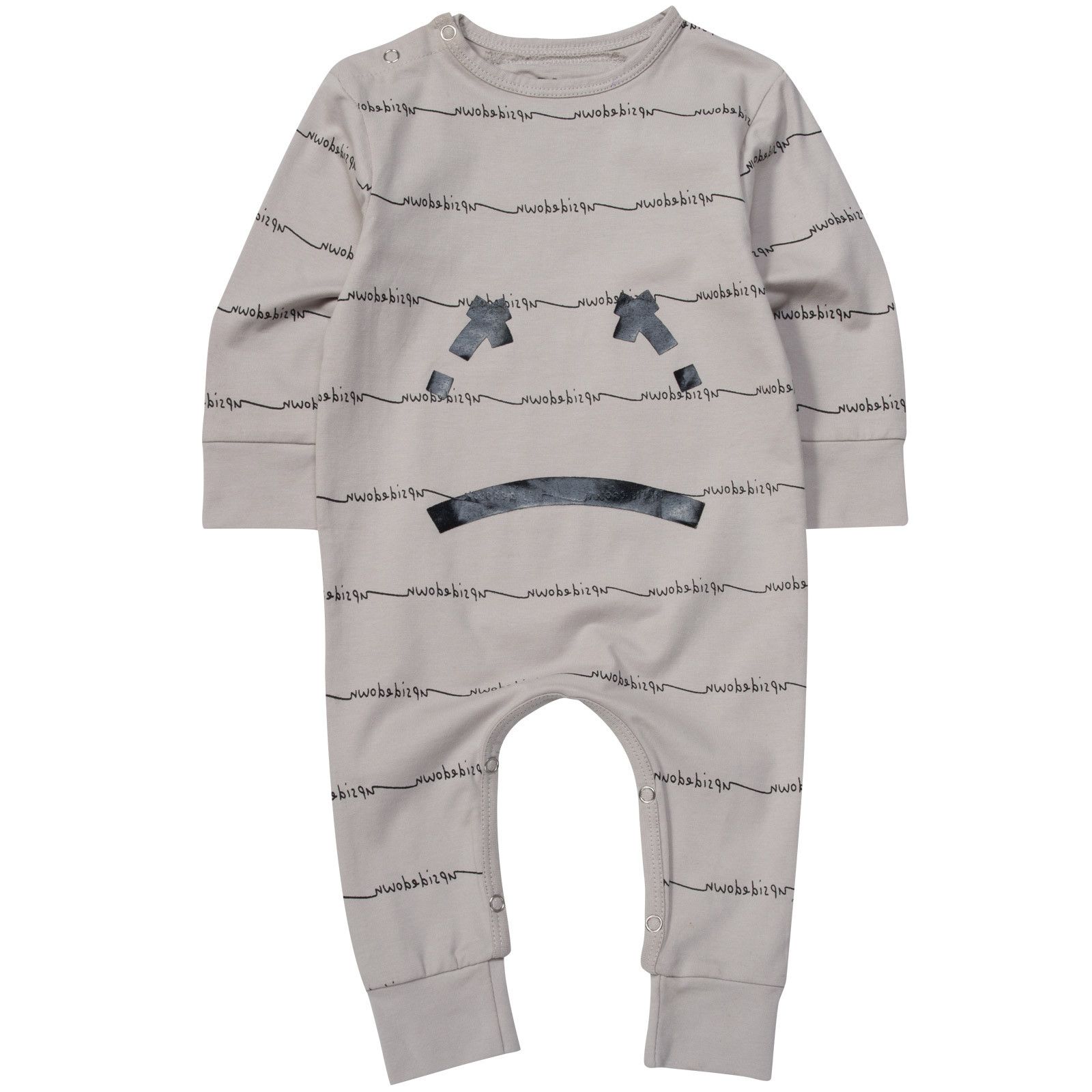 Baby Grey Stripe Babygrow With Printed X Tears Face - CÉMAROSE | Children's Fashion Store - 1