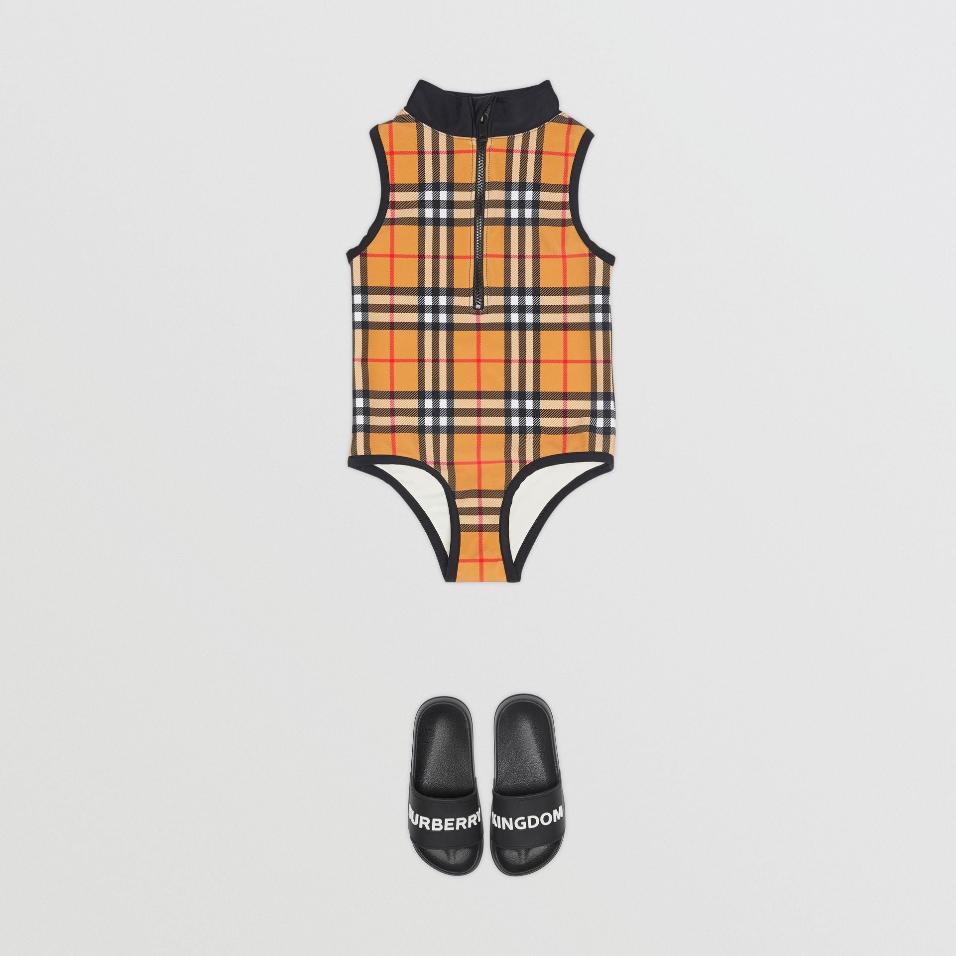 Girls Antique Yellow Check Swimwear