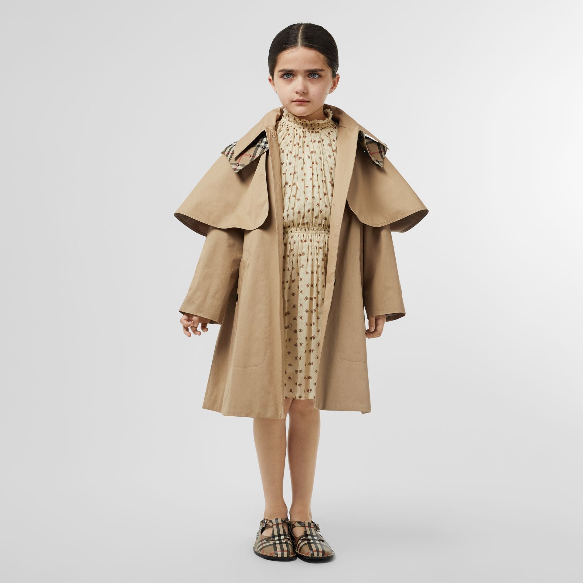 Girls Beige Hooded Cotton Coat