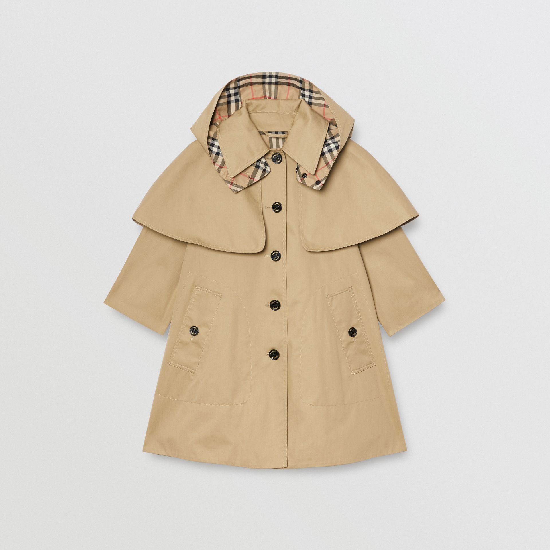 Girls Beige Hooded Cotton Coat
