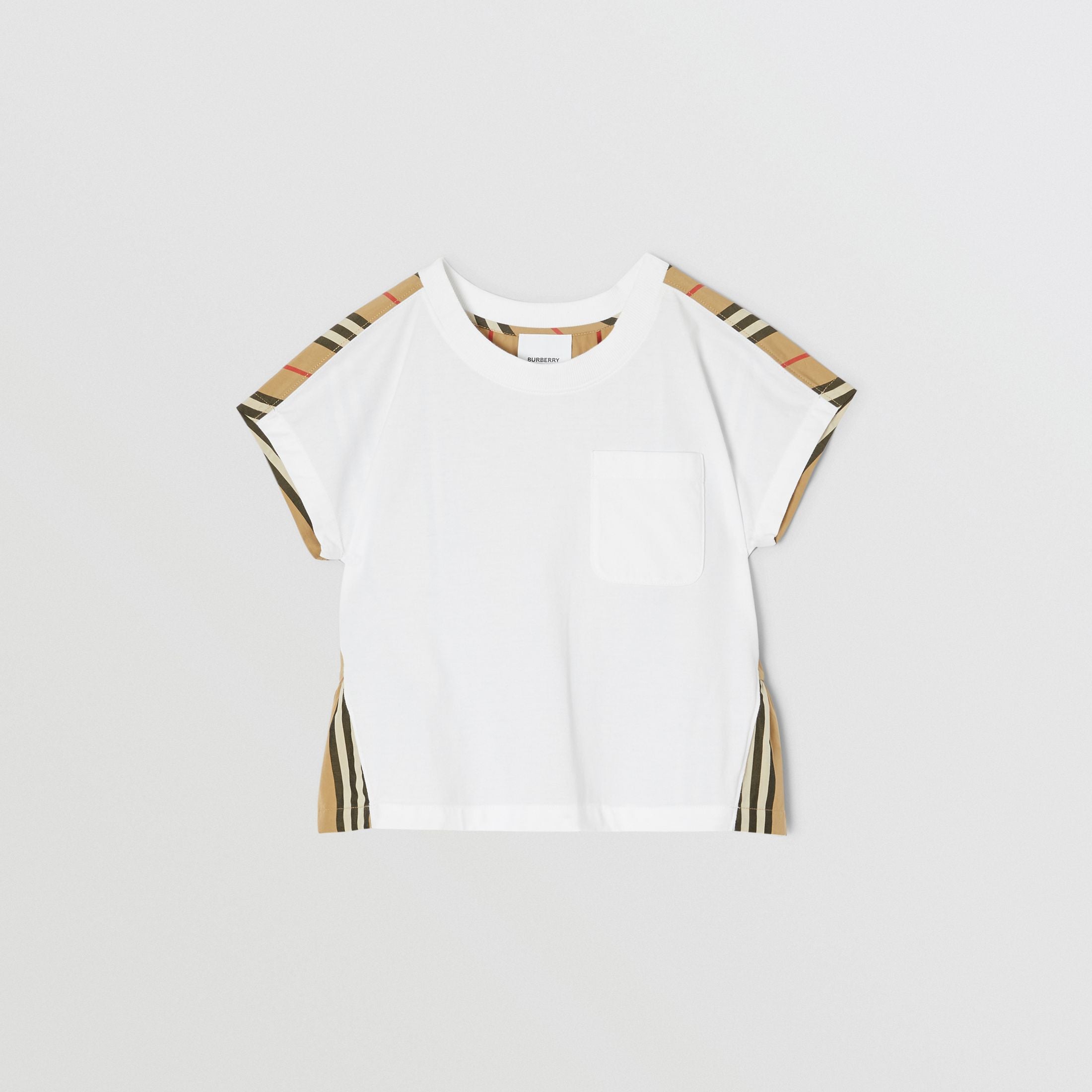 Girls White & Archive Beige Cotton T-shirt