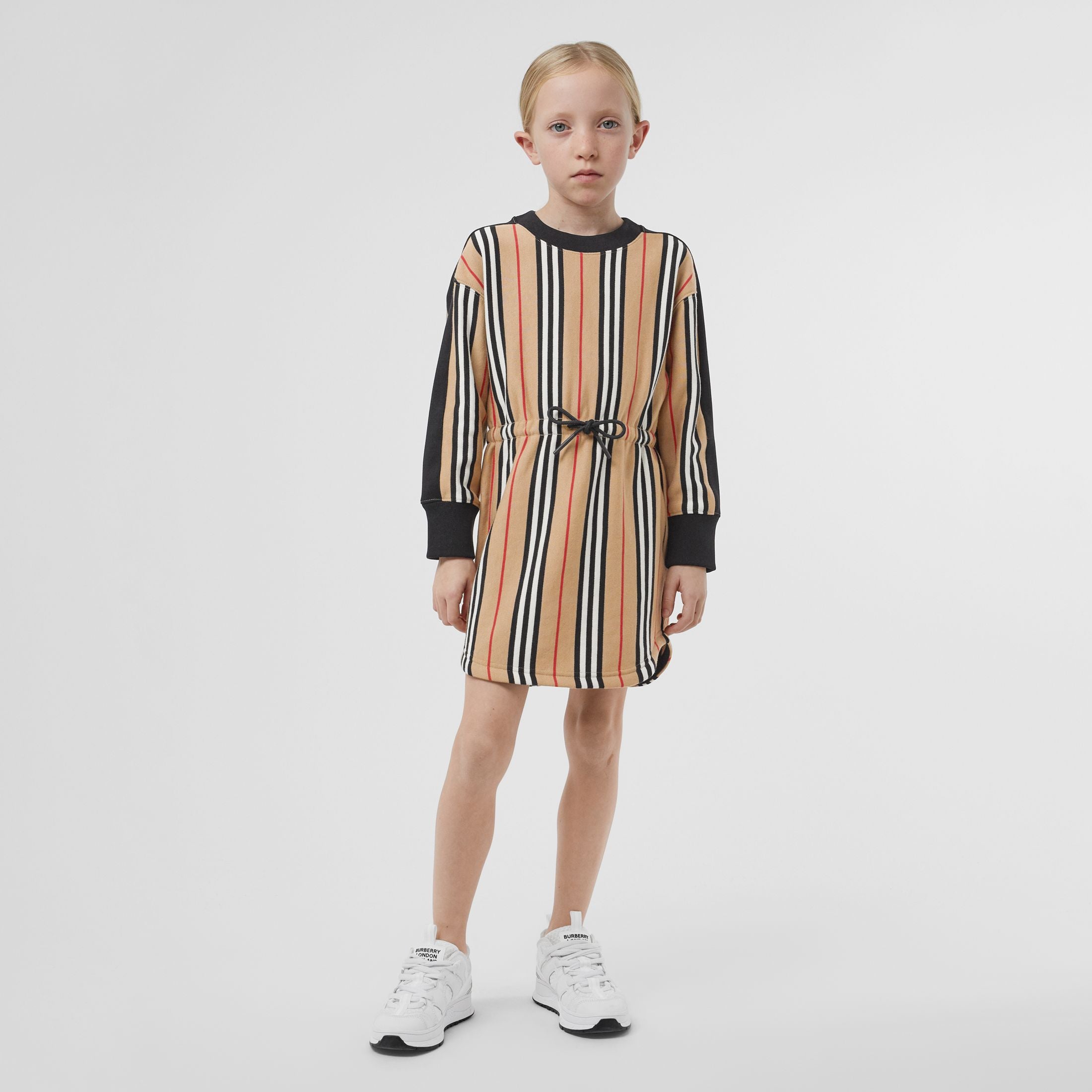 Girls Archive Beige Striped Cotton Dress