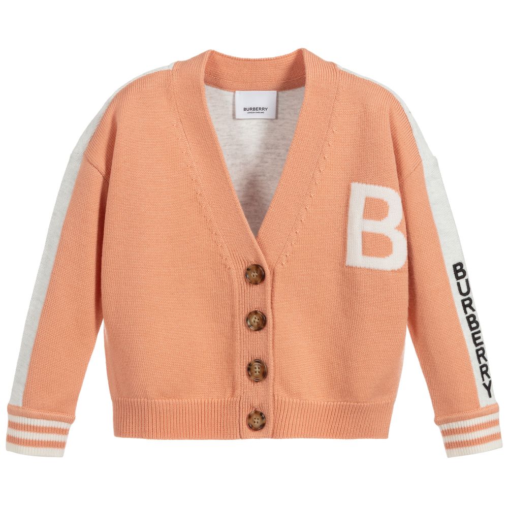 Girls Peach Logo Wool Cardigan