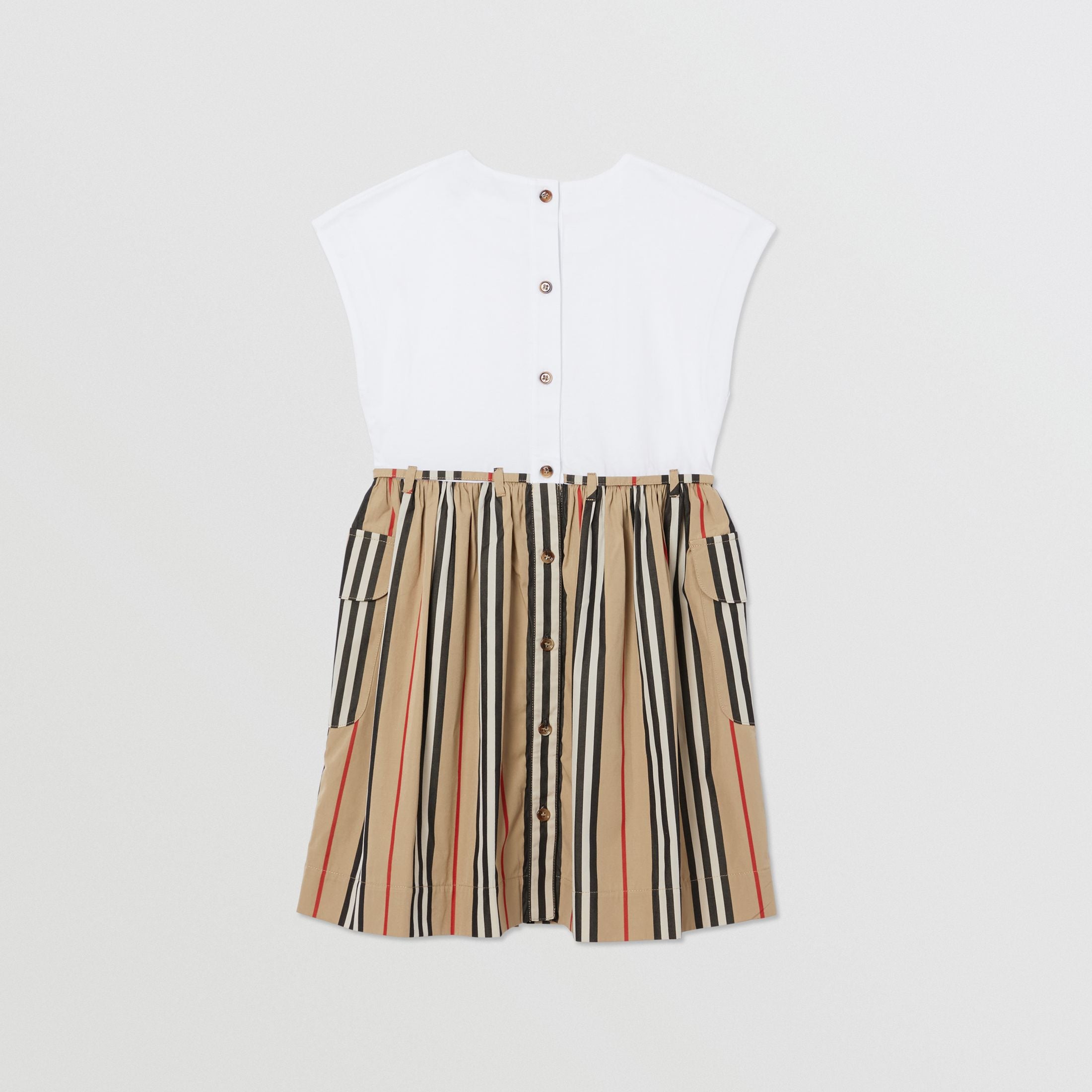 Girls White & Archive Beige Cotton Dress