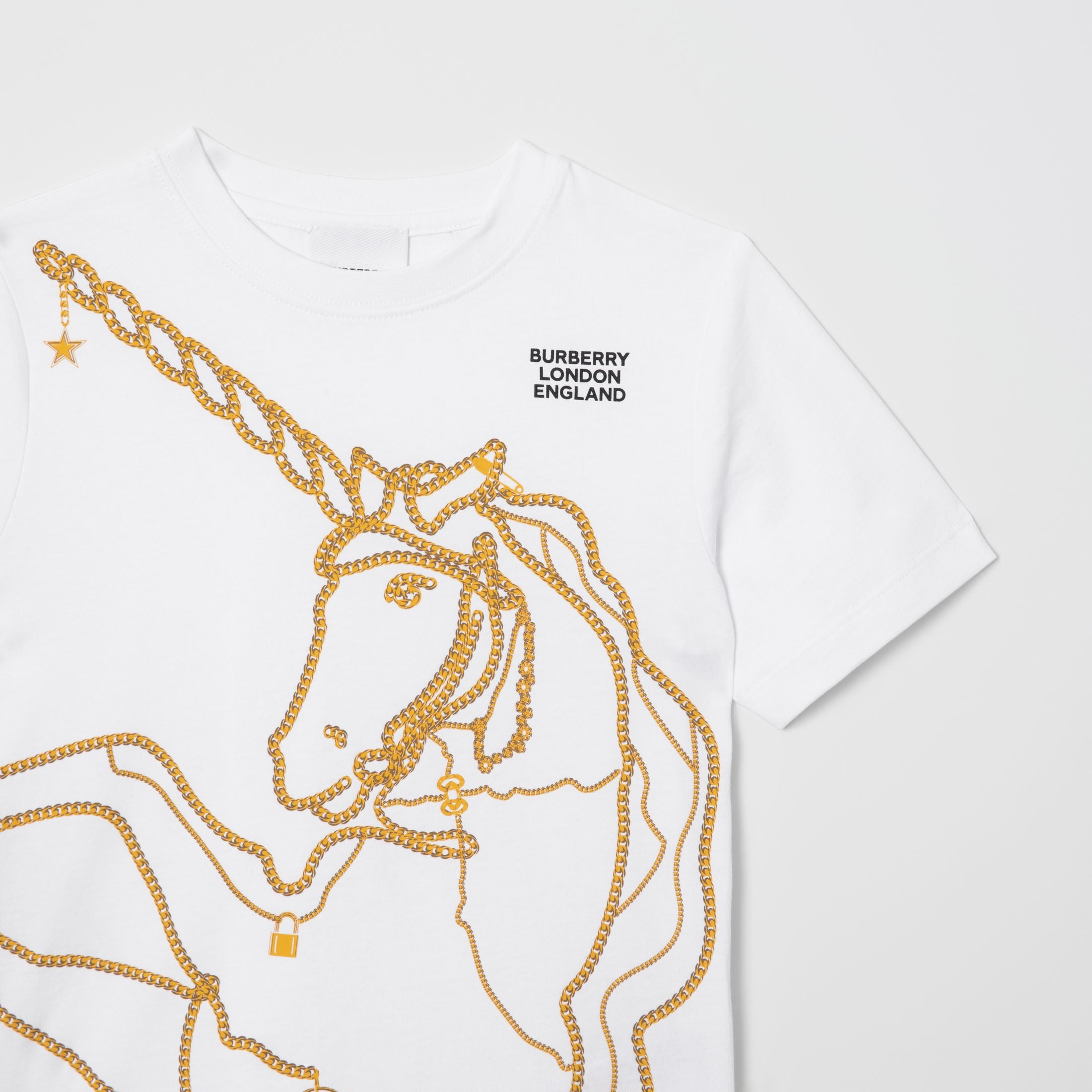 Girls White Pattern Cotton T-shirt