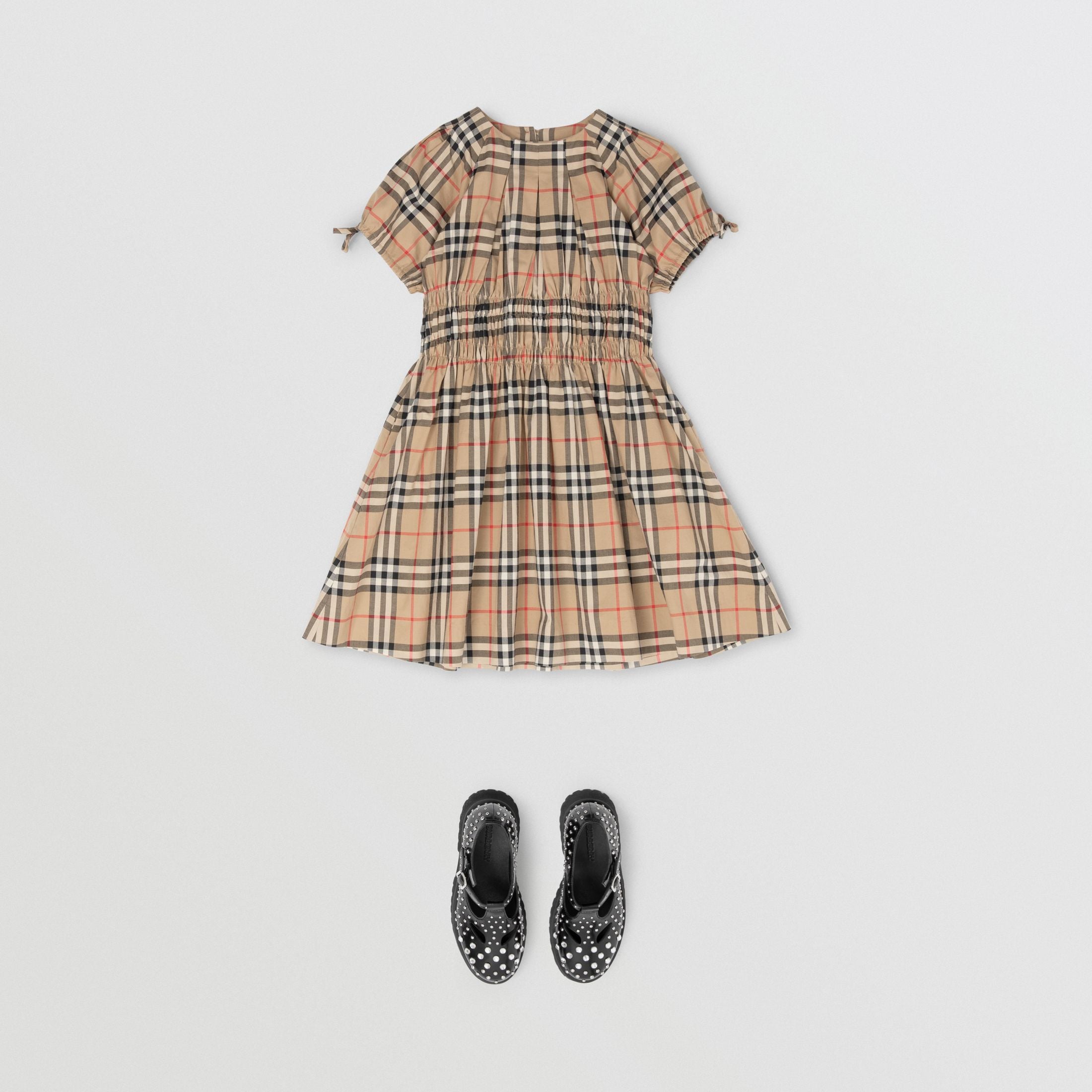 Girls Archive Beige Check Cotton Dress