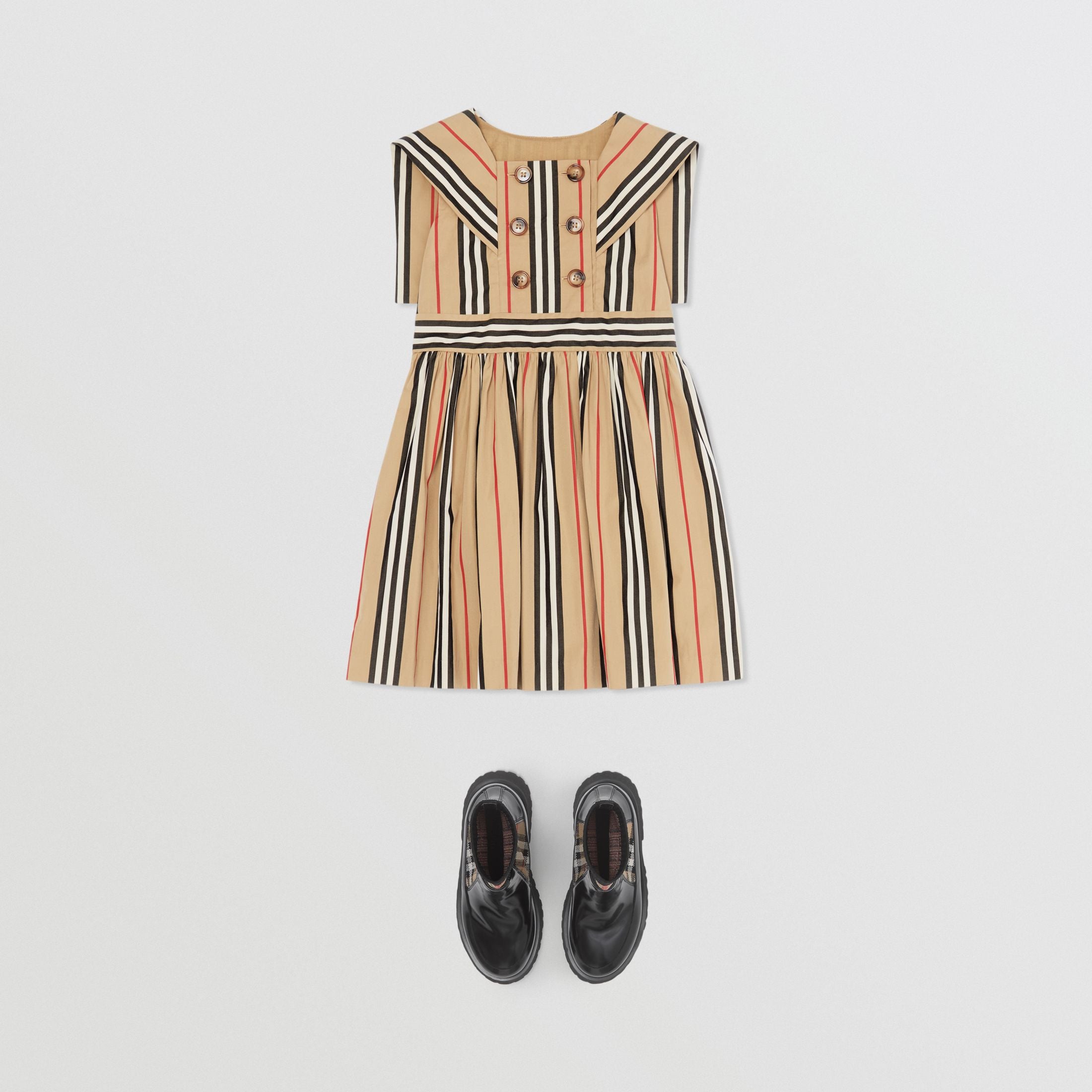 Girls Archive Beige Striped Cotton Dress