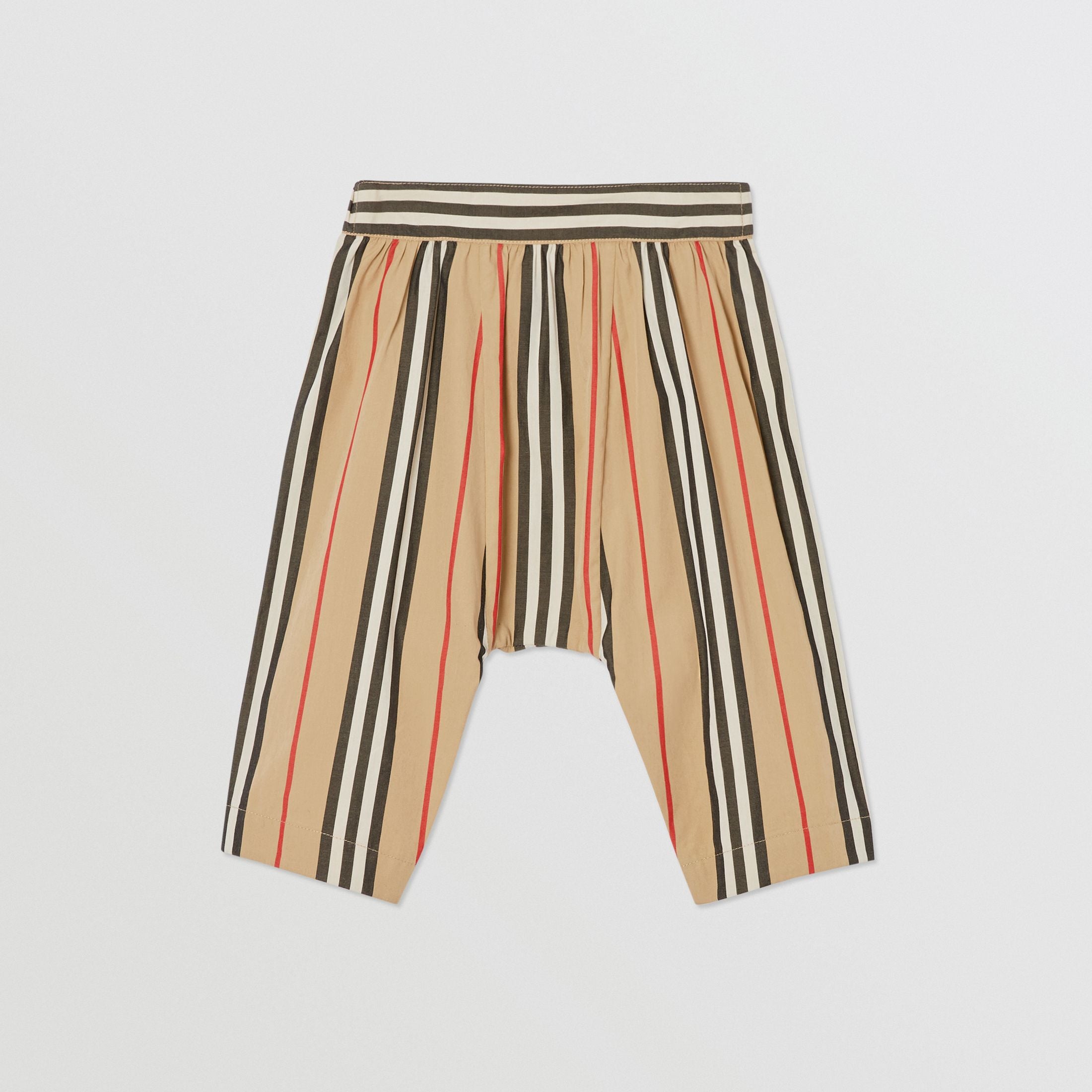 Baby Girls Beige Striped Cotton Trousers