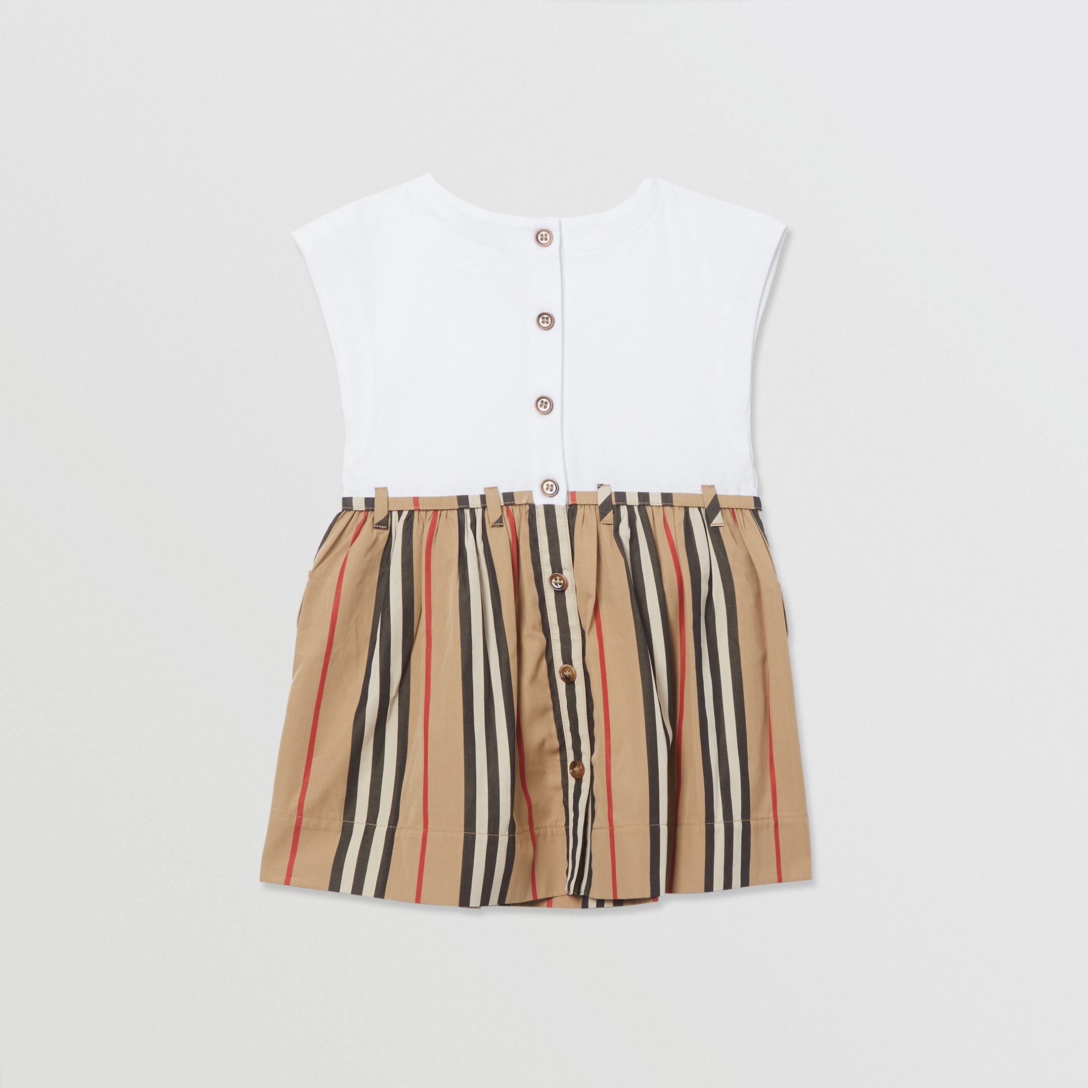 Baby Girls White & Archive Beige Cotton Dress