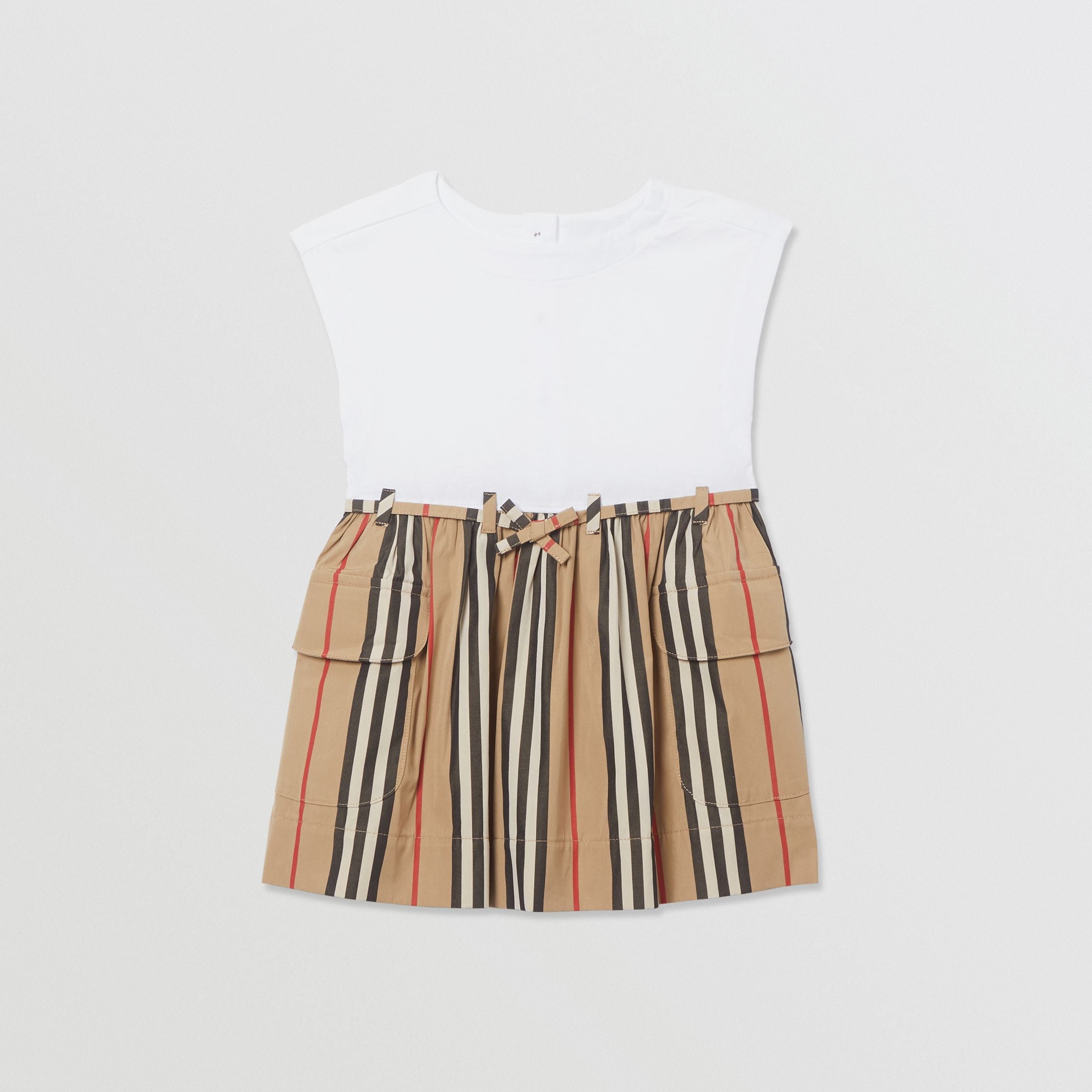 Baby Girls White & Archive Beige Cotton Dress