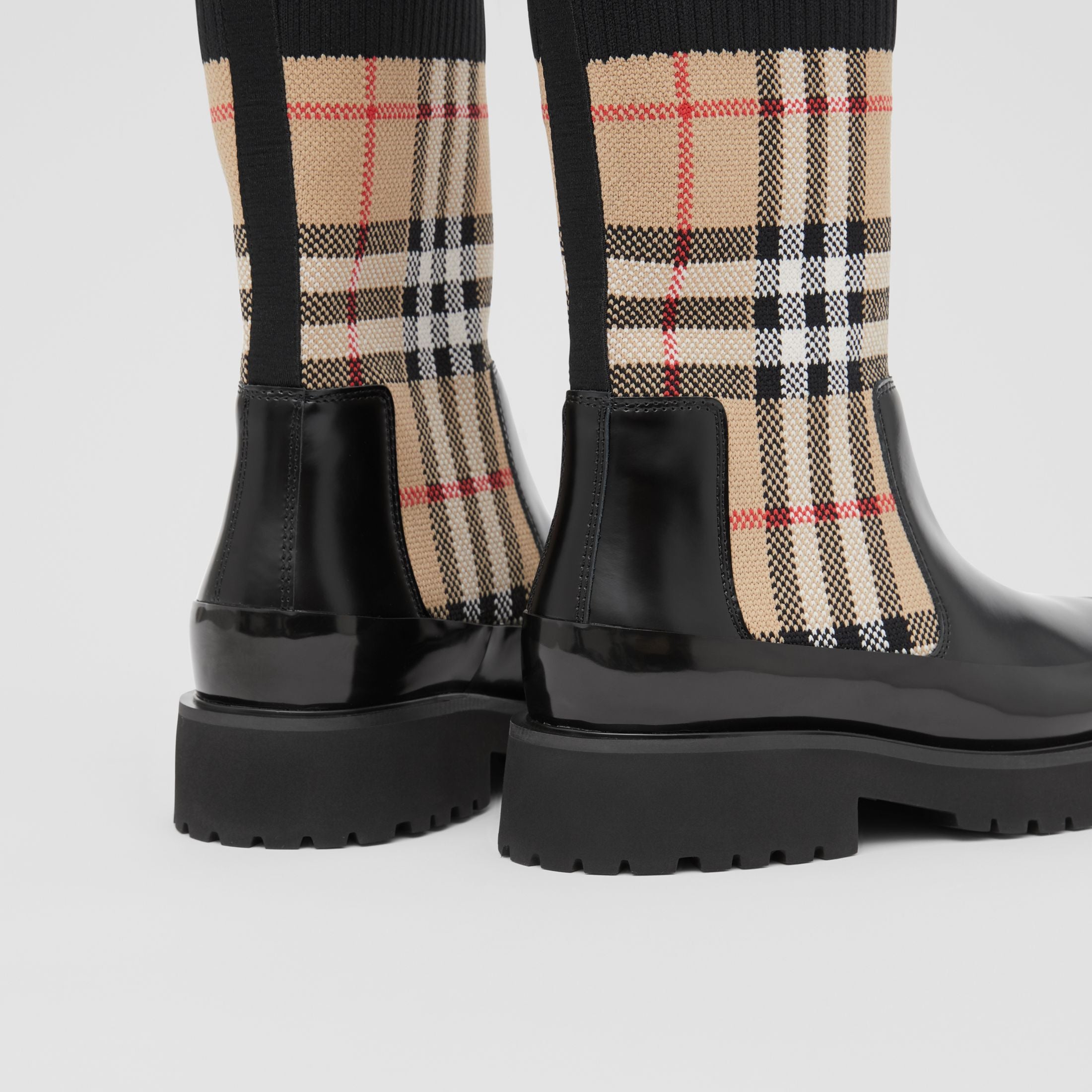 Girls Black & Beige Check Leather Shoes
