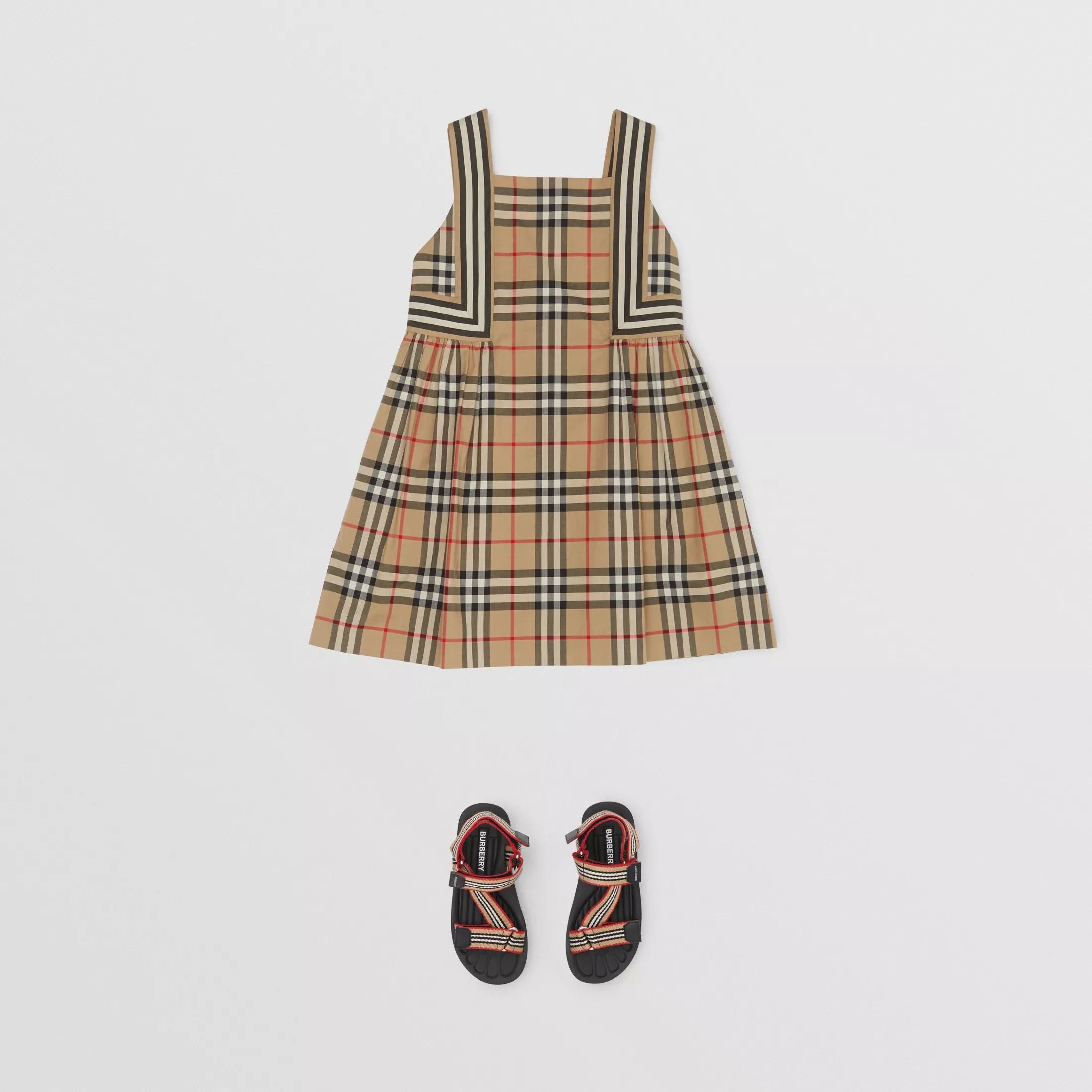 Girls Archive Beige Check Cotton Dress