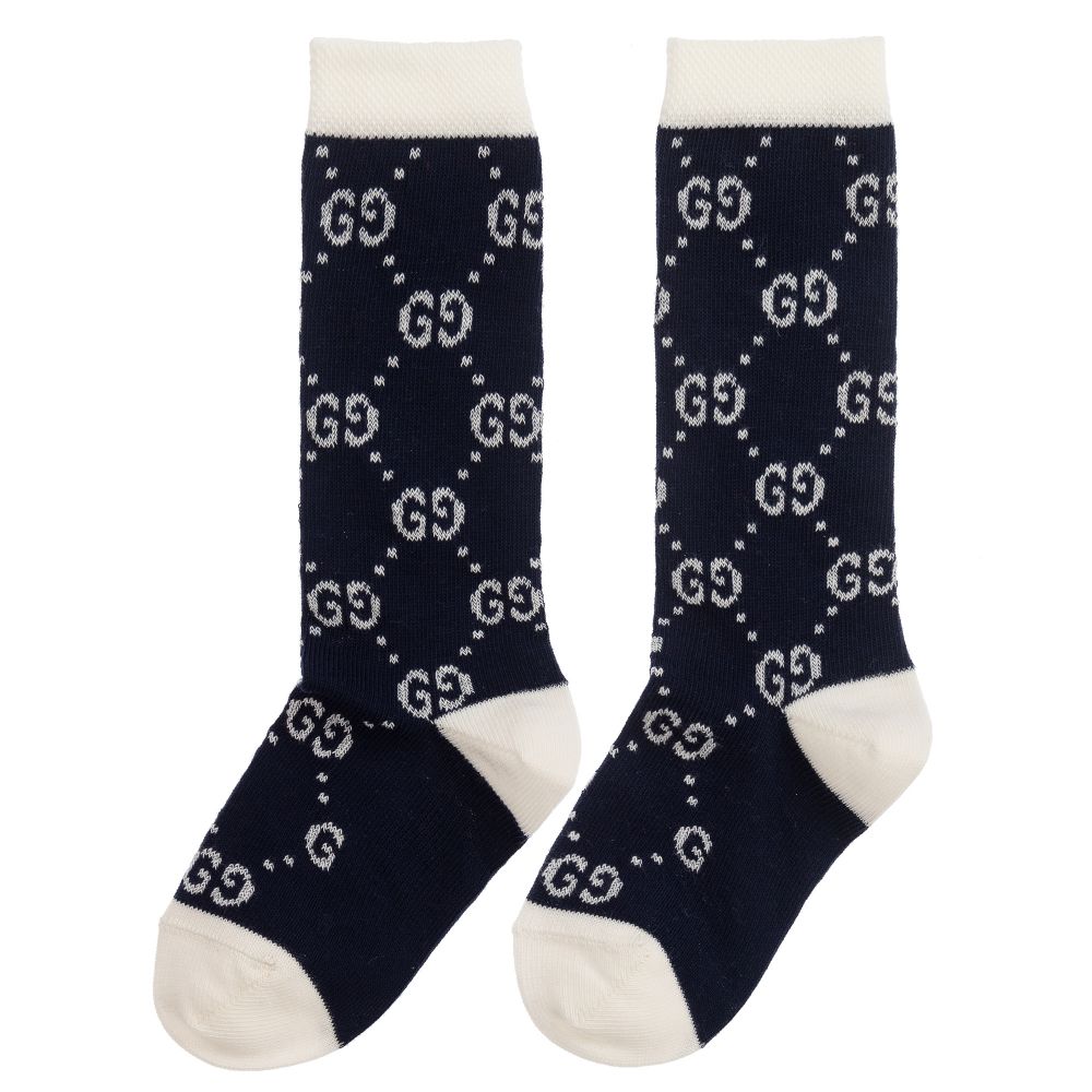 Girls Navy & Ivory Cotton Socks