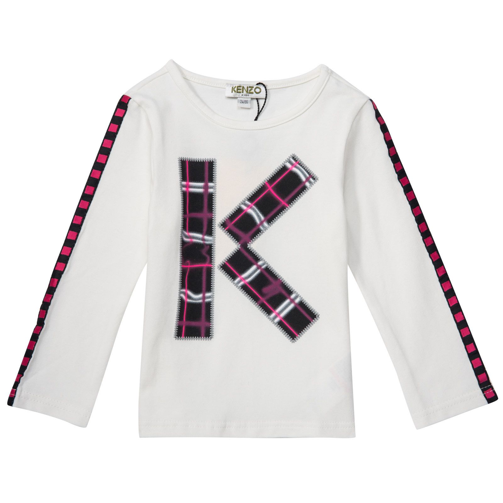 Girls Ivory Stripe Trim T-shirt With 'K' Logo - CÉMAROSE | Children's Fashion Store - 1