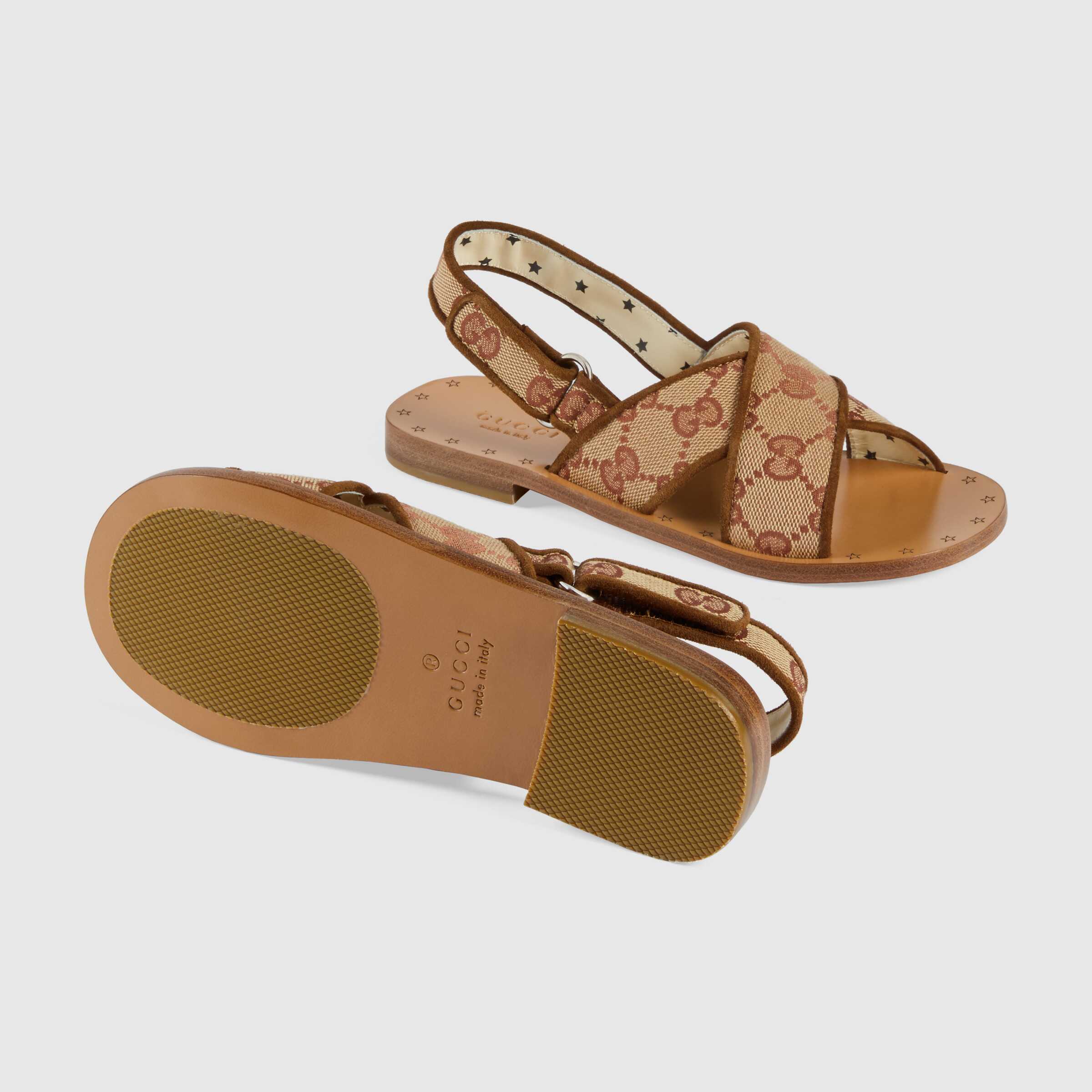 Girls Beige GG Leather Sandals