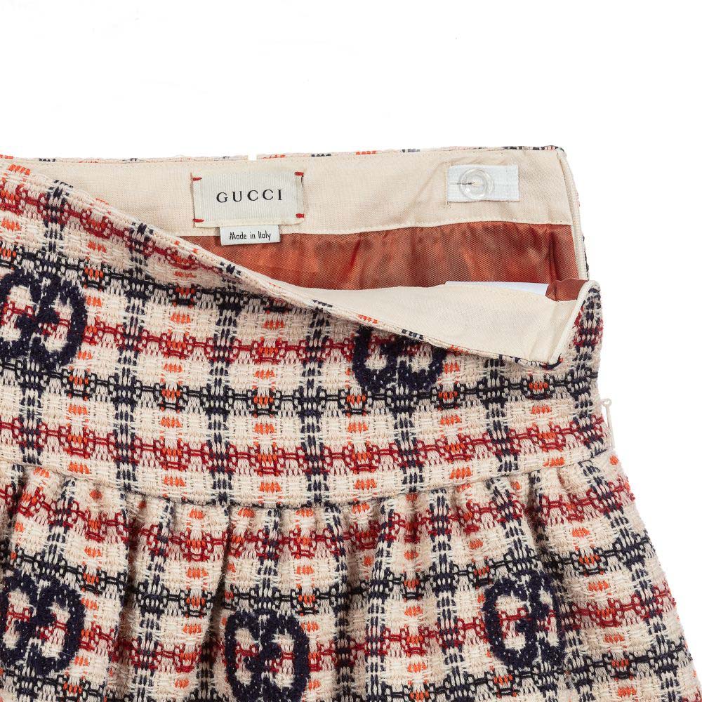 Girls Ivory & Blue Wool Skirt