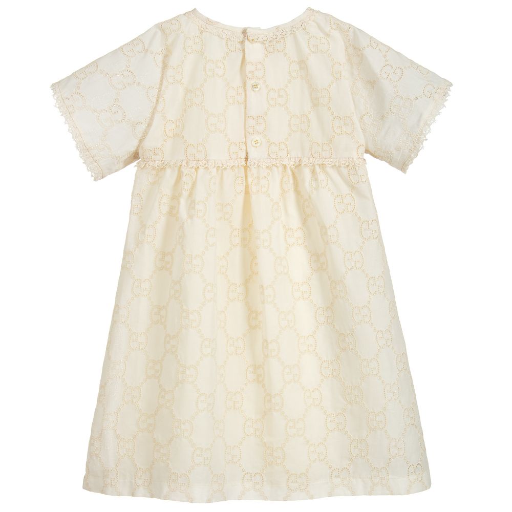 Girls Ivory Embroidered Cotton Dress