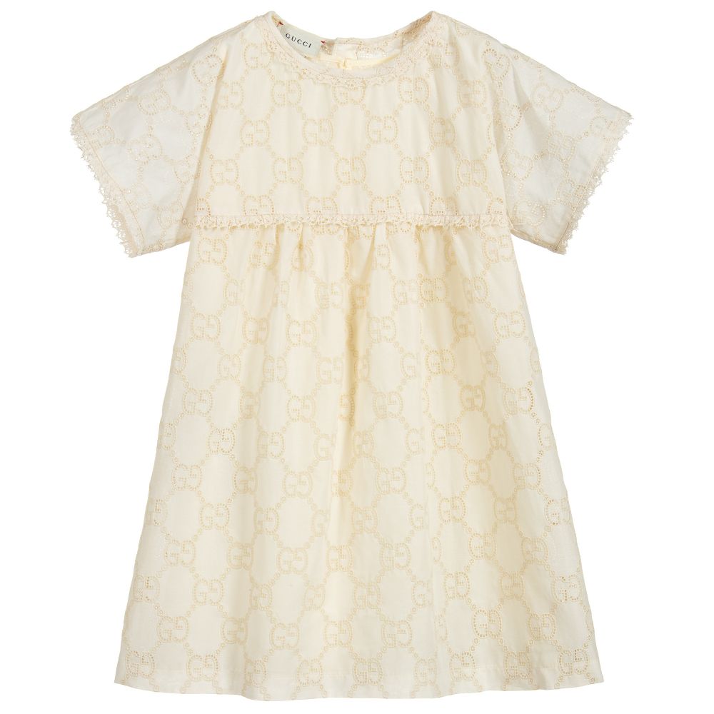 Girls Ivory Embroidered Cotton Dress