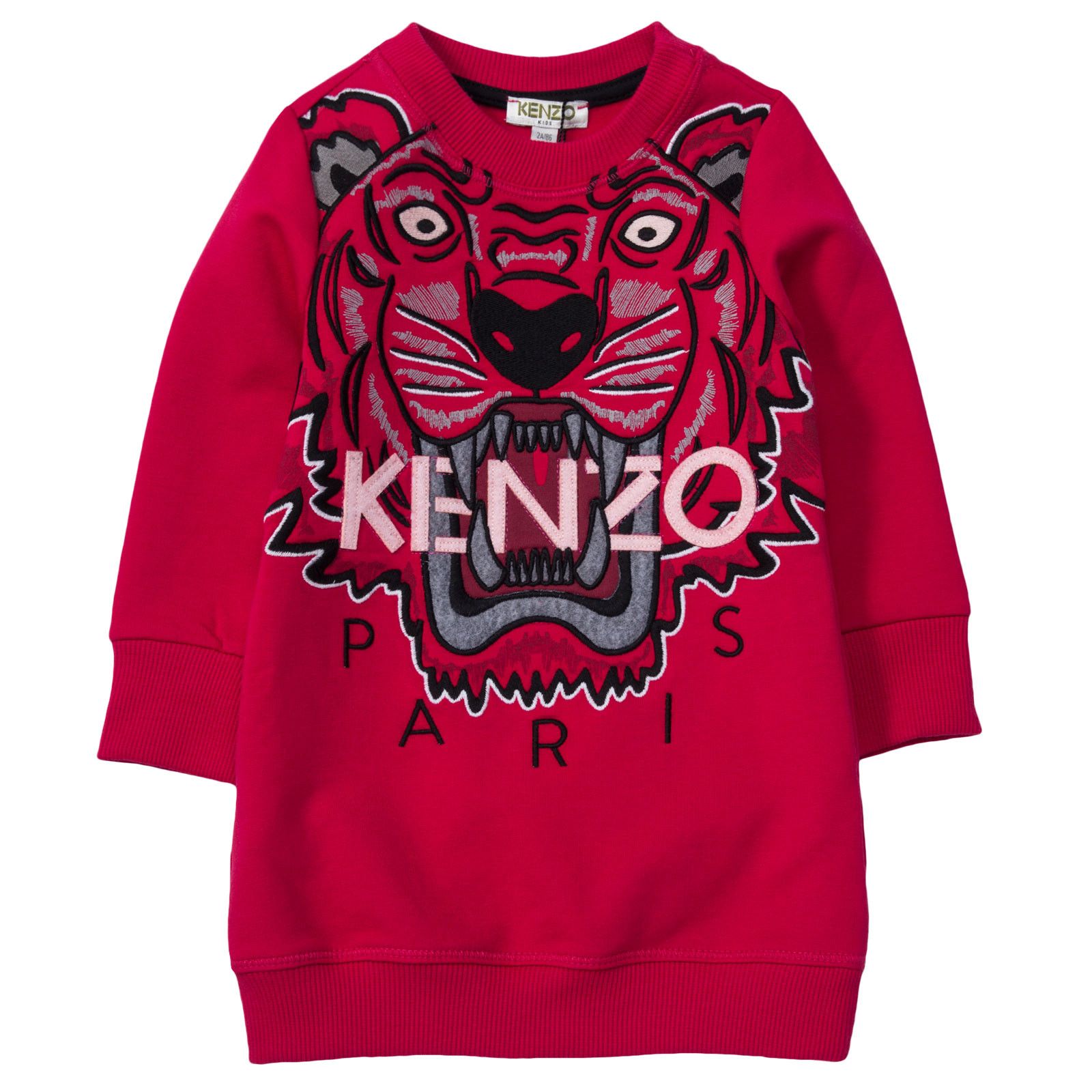 Girls Red Tiger Embroidered Jersey Sweatshirt Dress - CÉMAROSE | Children's Fashion Store - 1