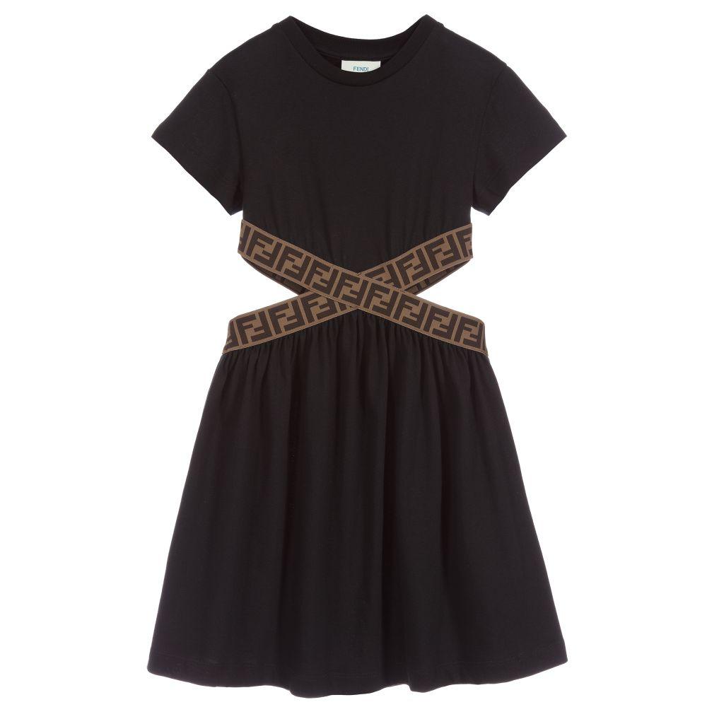 Girls Black FF Logo Cotton Dress