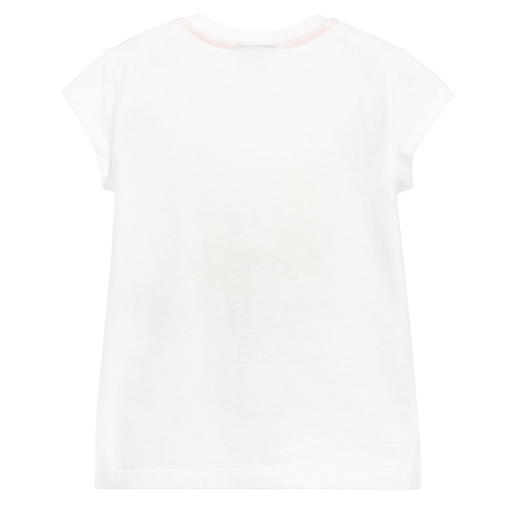 Girls White Pattern Cotton T-shirt