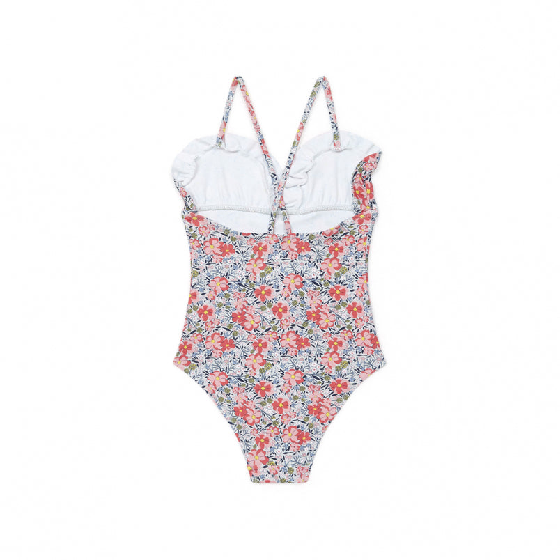 Girls Blue Flowers Swimsuit