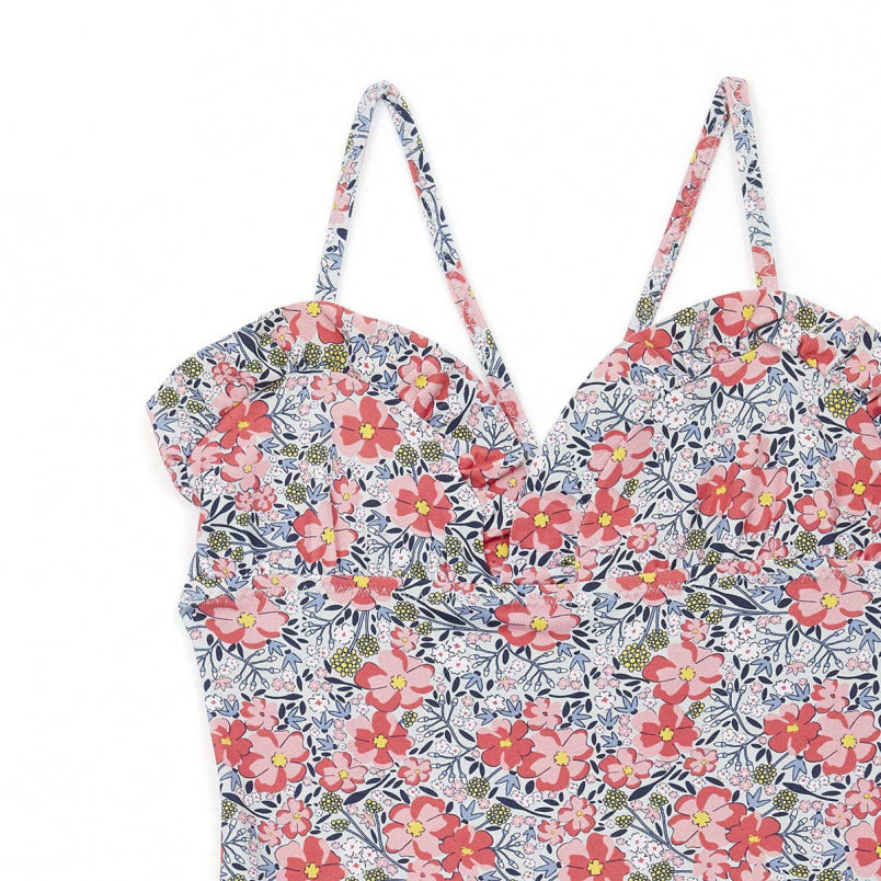 Girls Blue Flowers Swimsuit