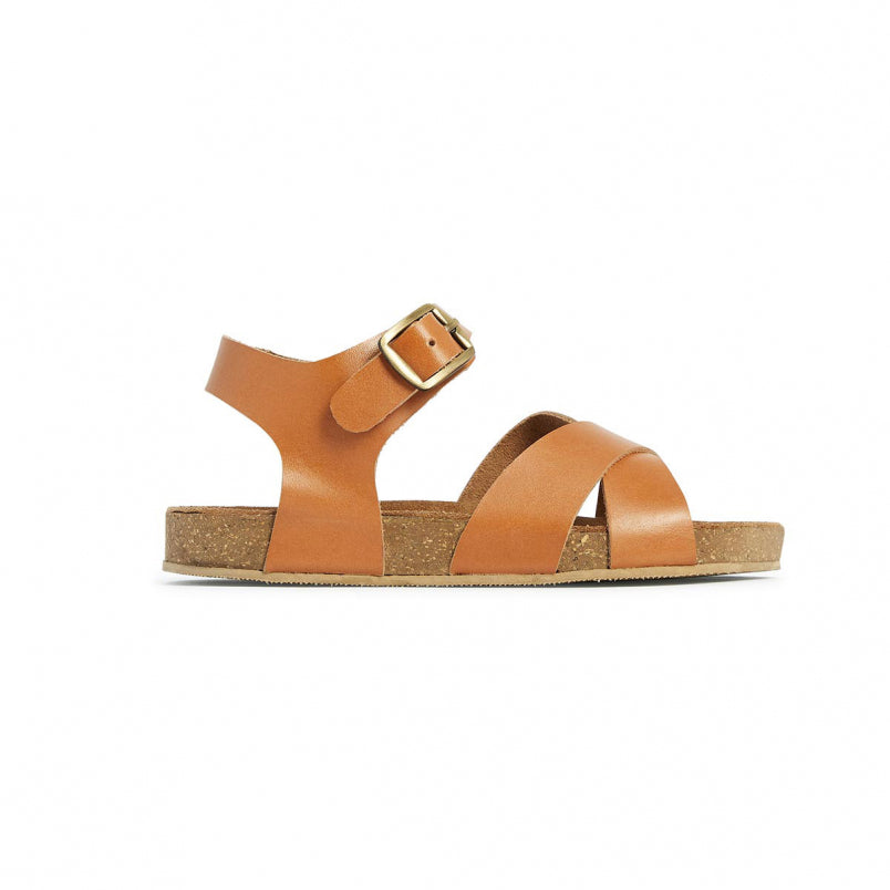 Girls Brown Cross Leather Sandals