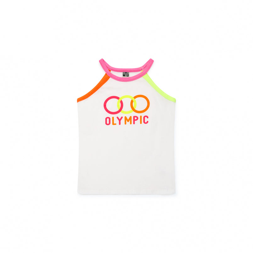 Girls White Cotton Tank Top