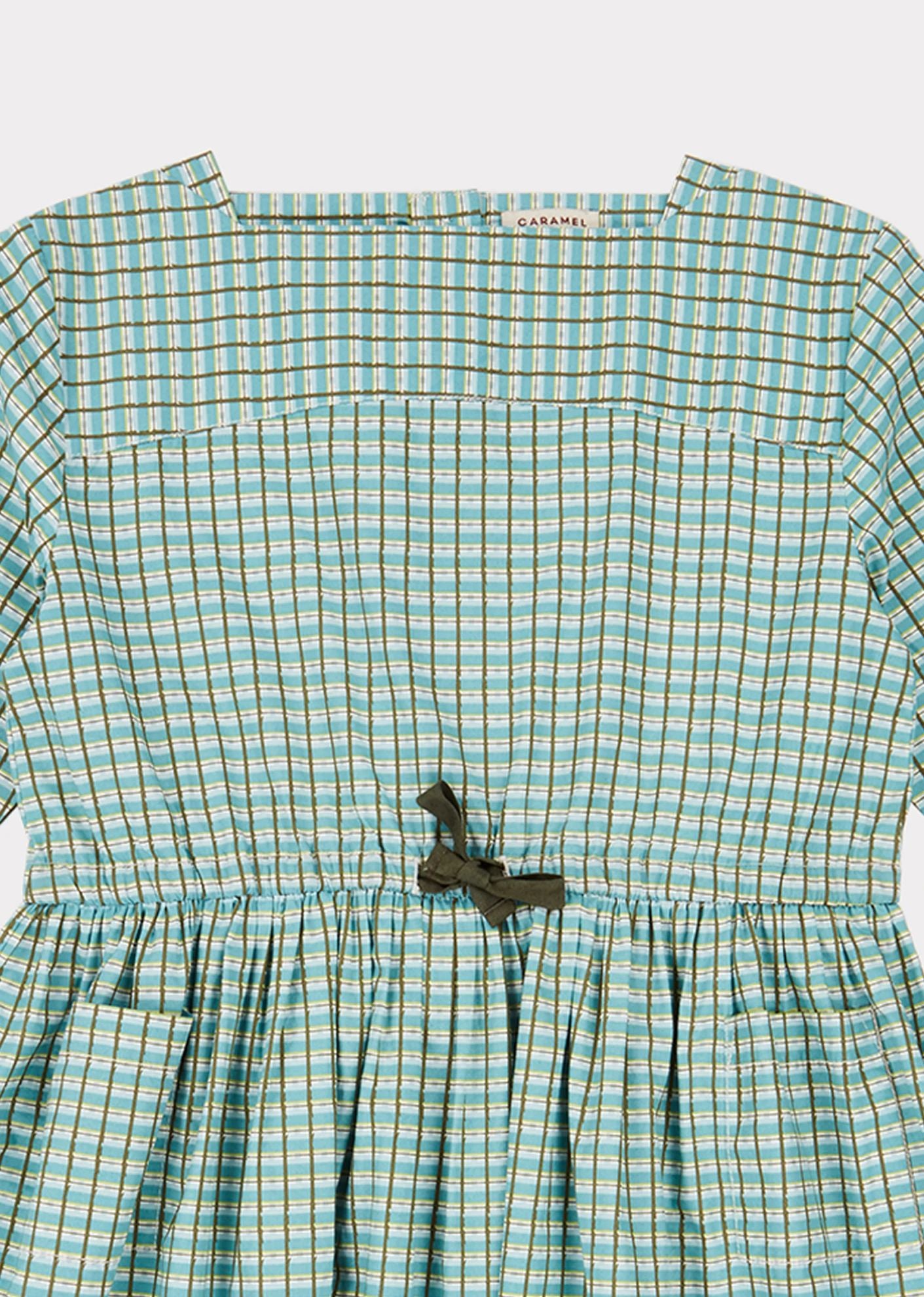 Girls Green Check Cotton Dress